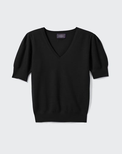 Col V ultrafin manches ballon-NOIR-100% cachemire
