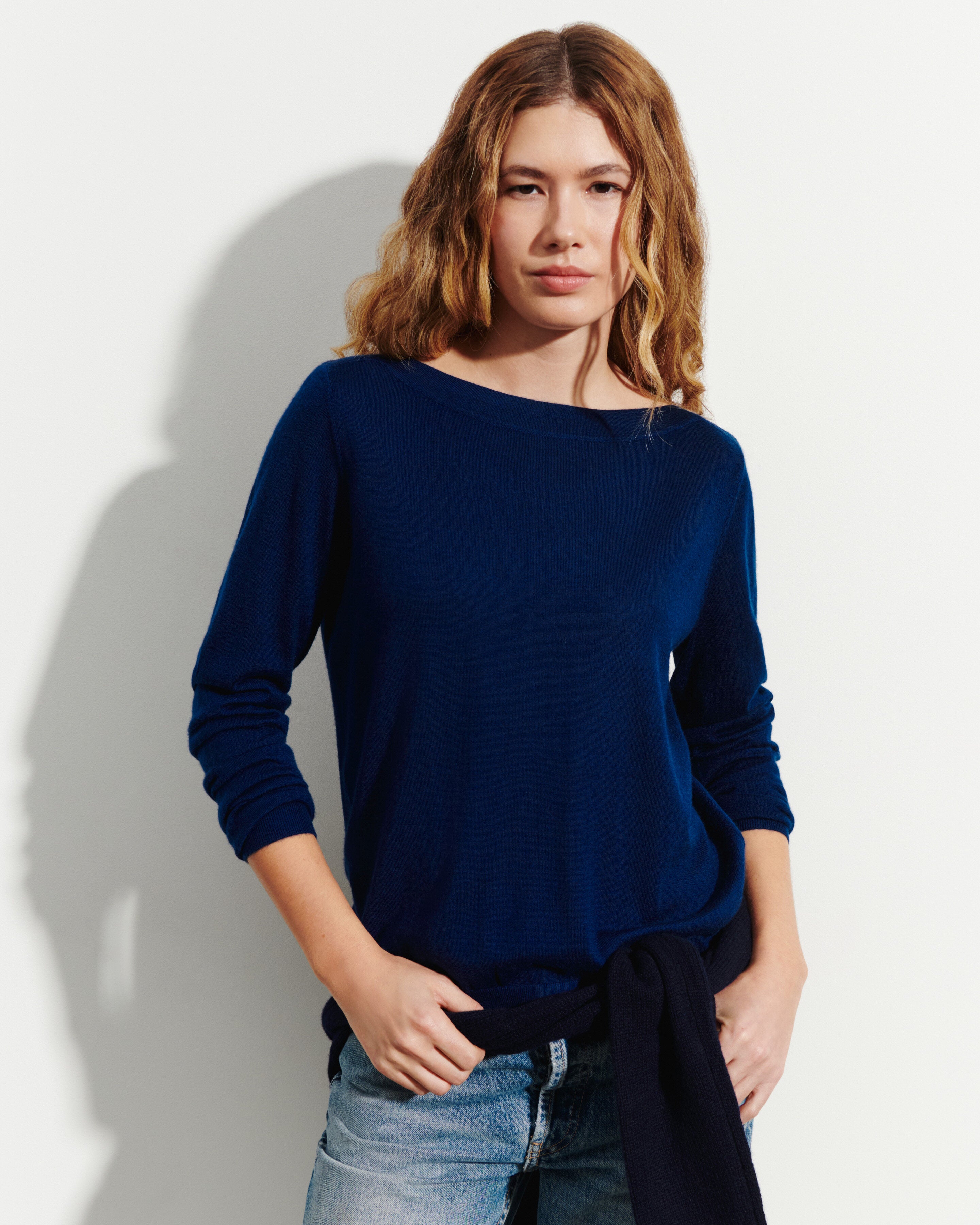 Extrafine boat neck in Cashmere Women admiral blue | Eric Bompard
