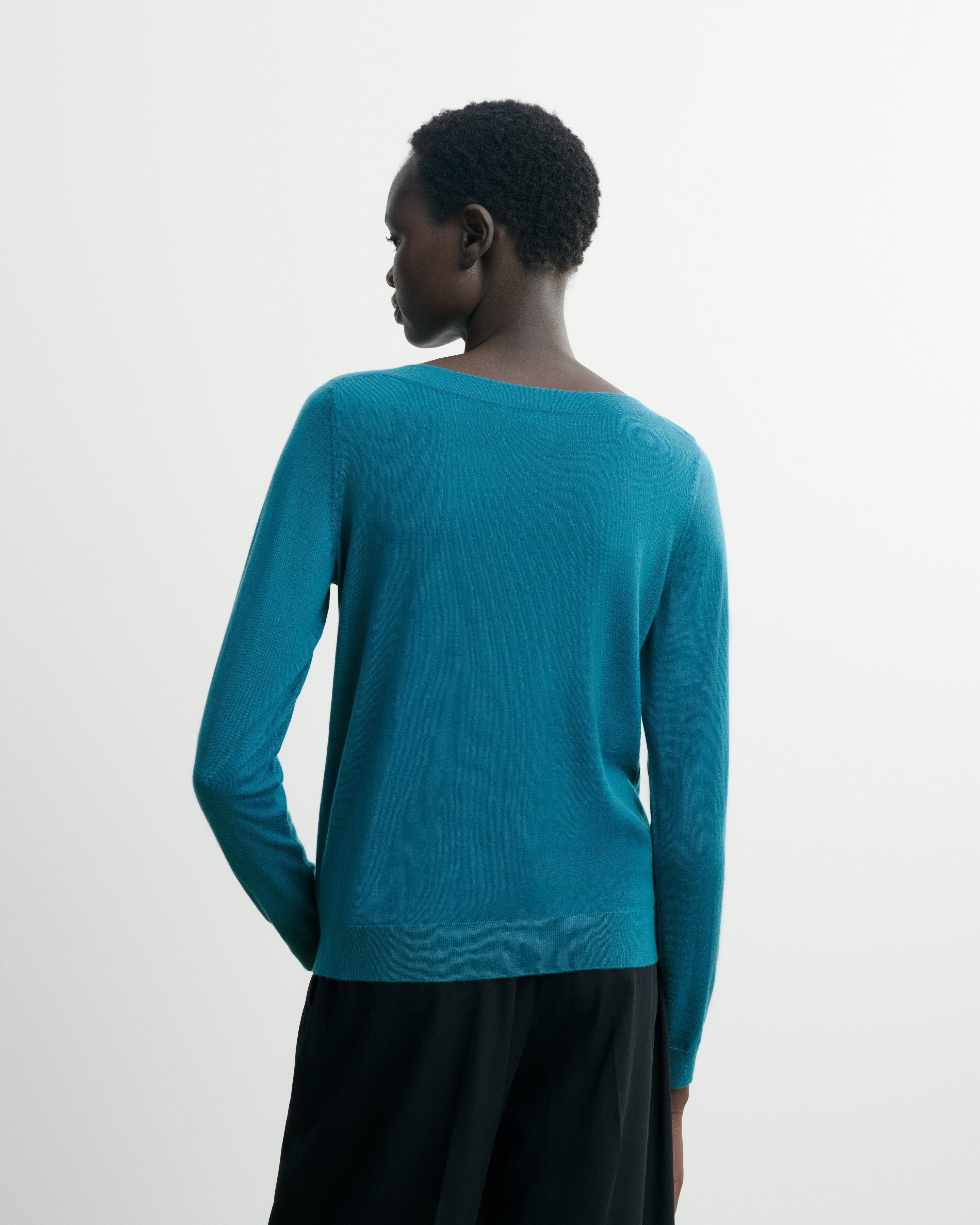 Col bateau ultrafin-BLEU PAGODE-100% cachemire