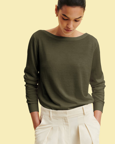 Col bateau ultrafin-KAKI KOMBU-100% cachemire