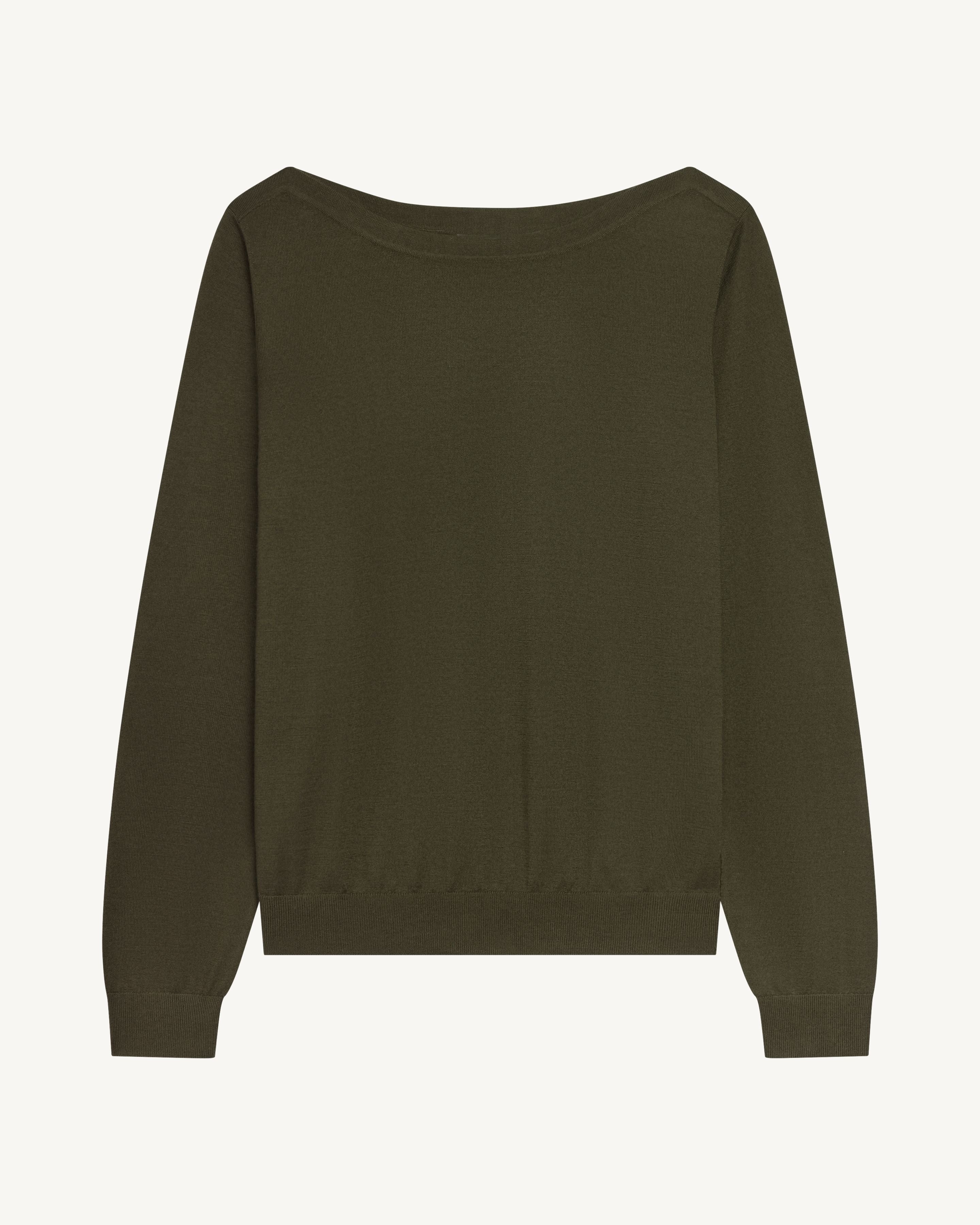 Col bateau ultrafin-KAKI KOMBU-100% cachemire