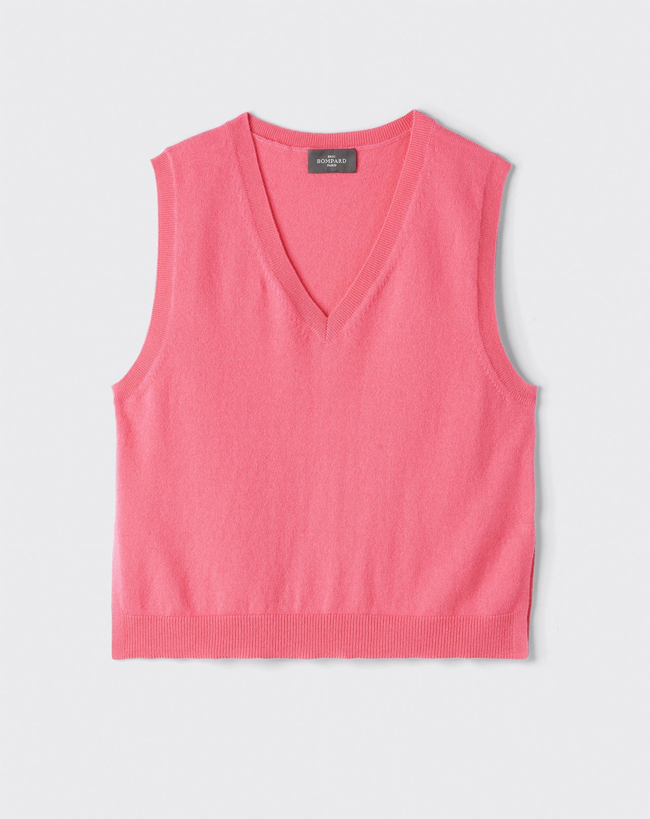 Pull V sans manches-BUBBLE GUM-100% CACHEMIRE