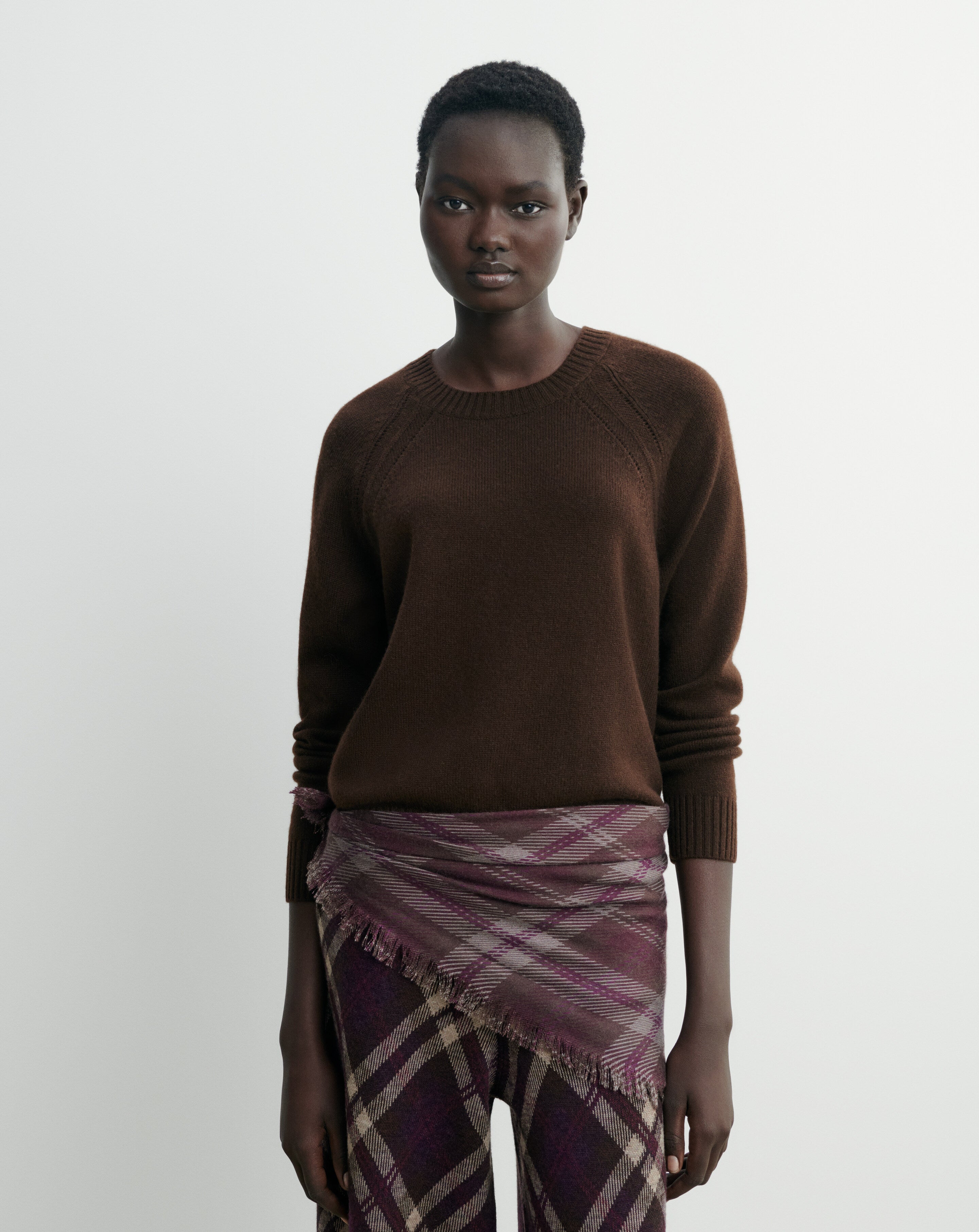 Pull col rond pointelle Chocolat