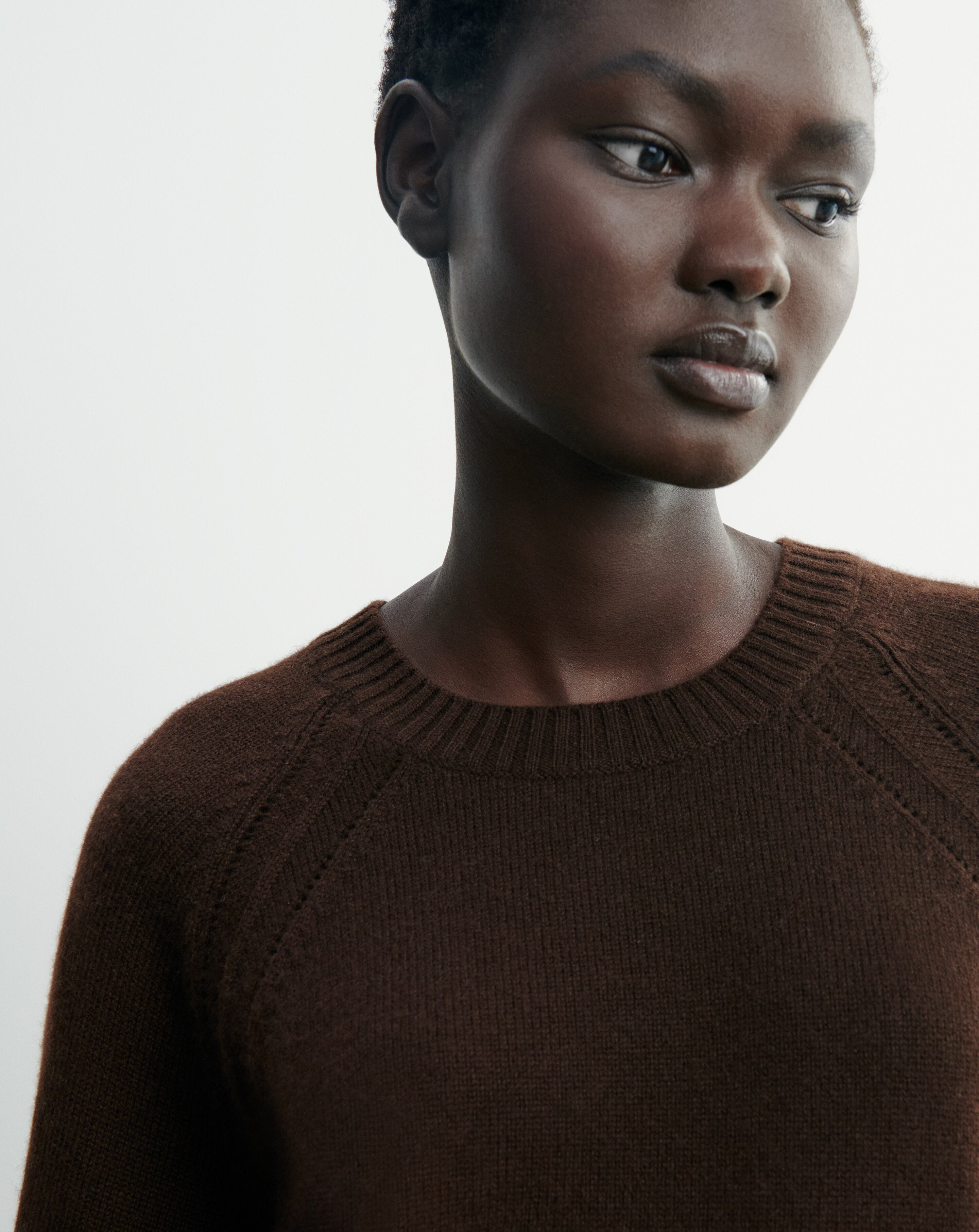 Pull col rond pointelle-CHOCOLAT-100% cachemire