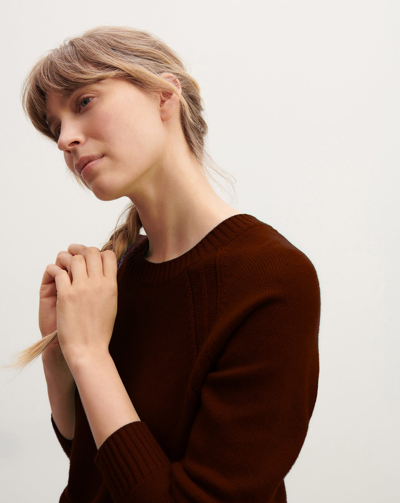 Pull col rond pointelle-CHOCOLAT-100% cachemire