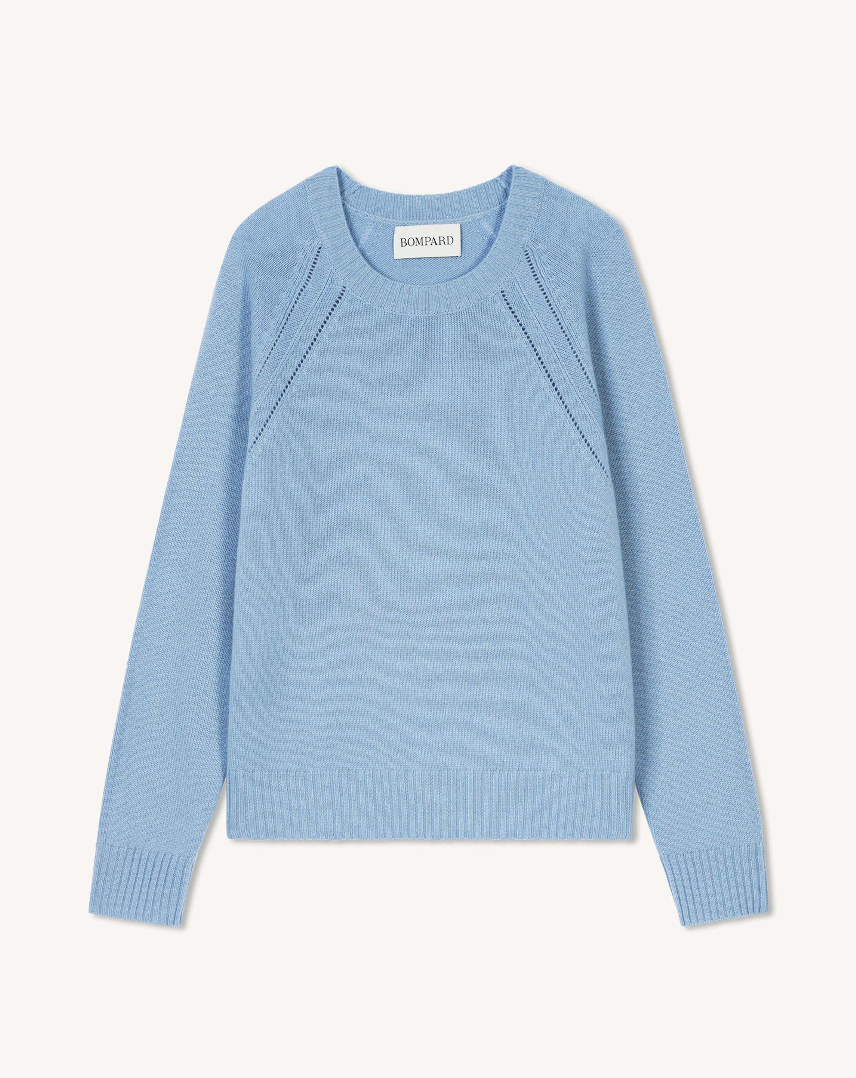 Pull col rond pointelle-BLEU CONCORDE-100% cachemire