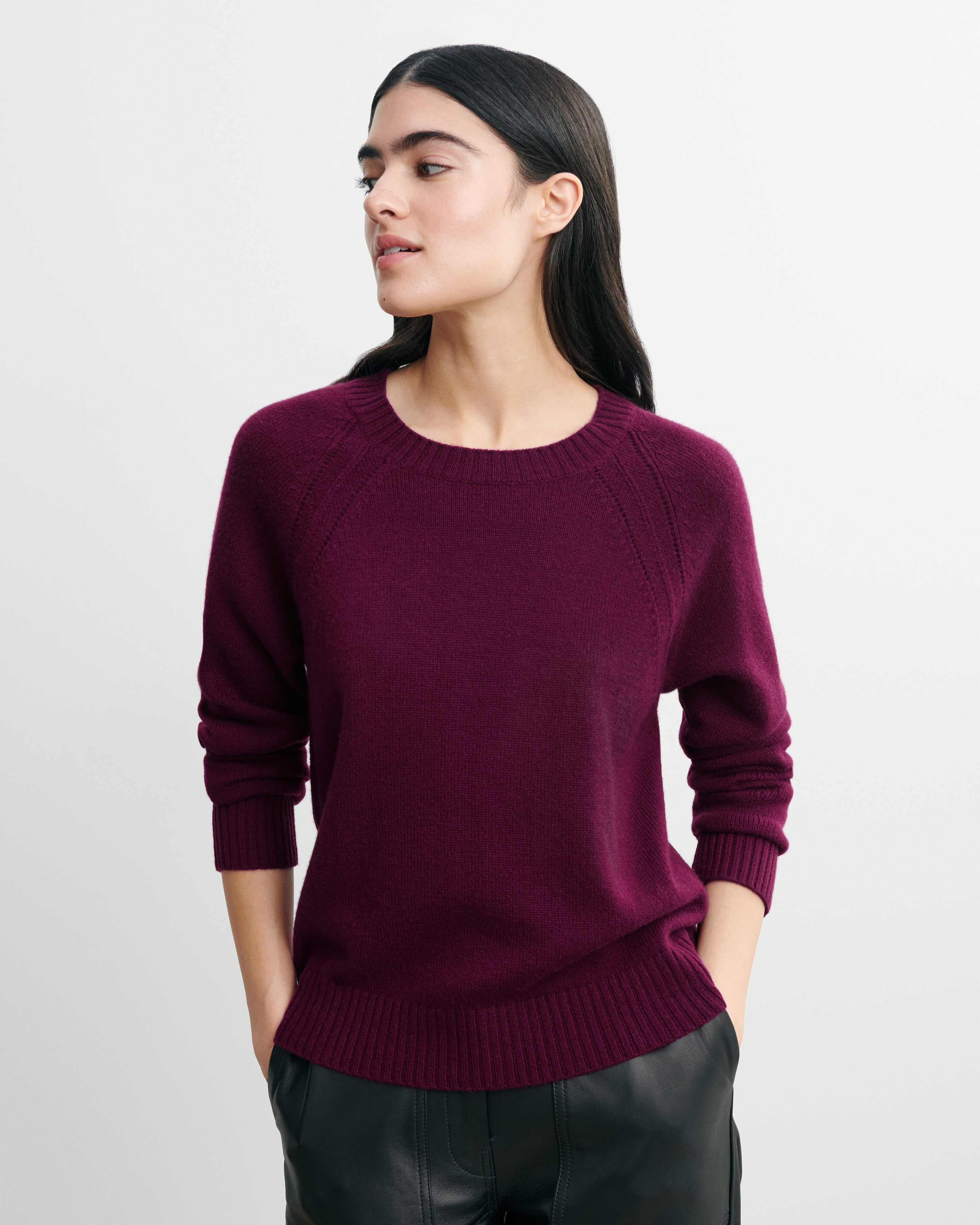 Pull col rond pointelle Prune damas