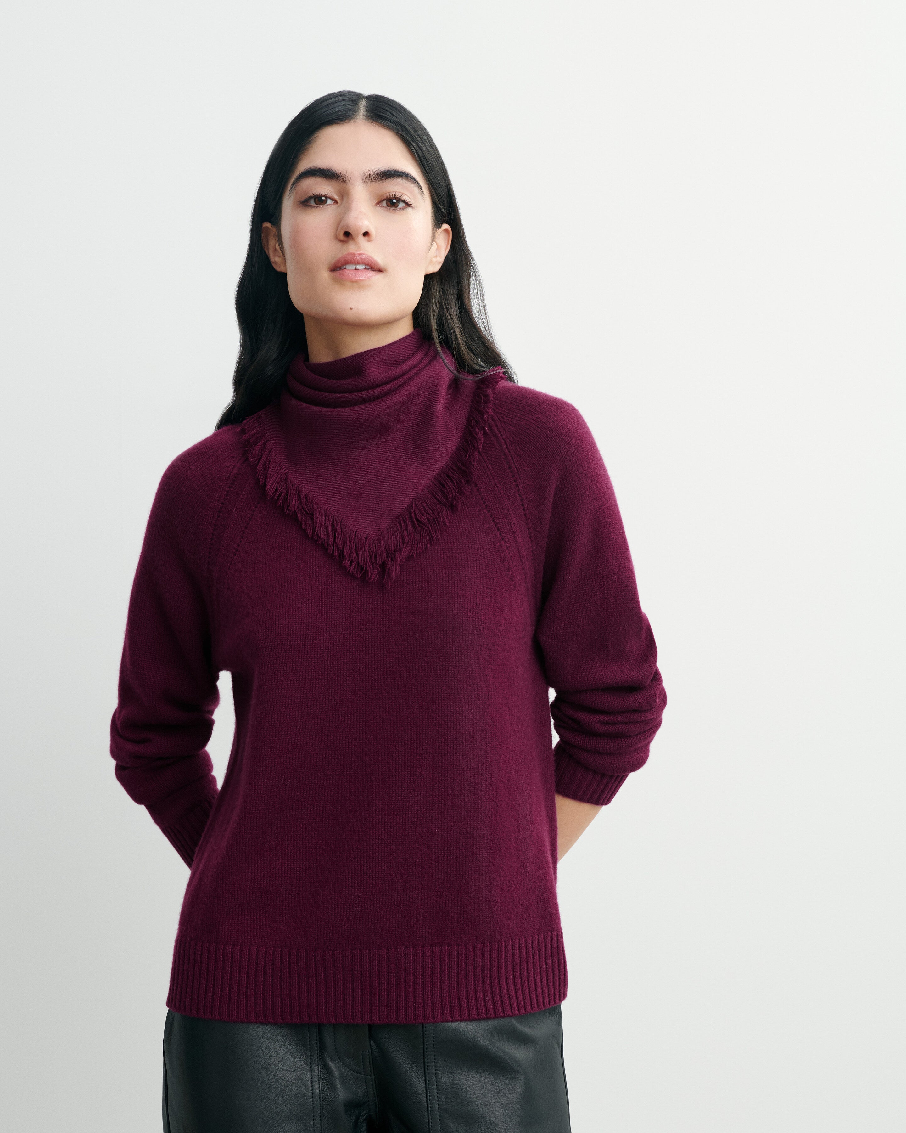 Pull col rond pointelle-PRUNE DAMAS-100% cachemire