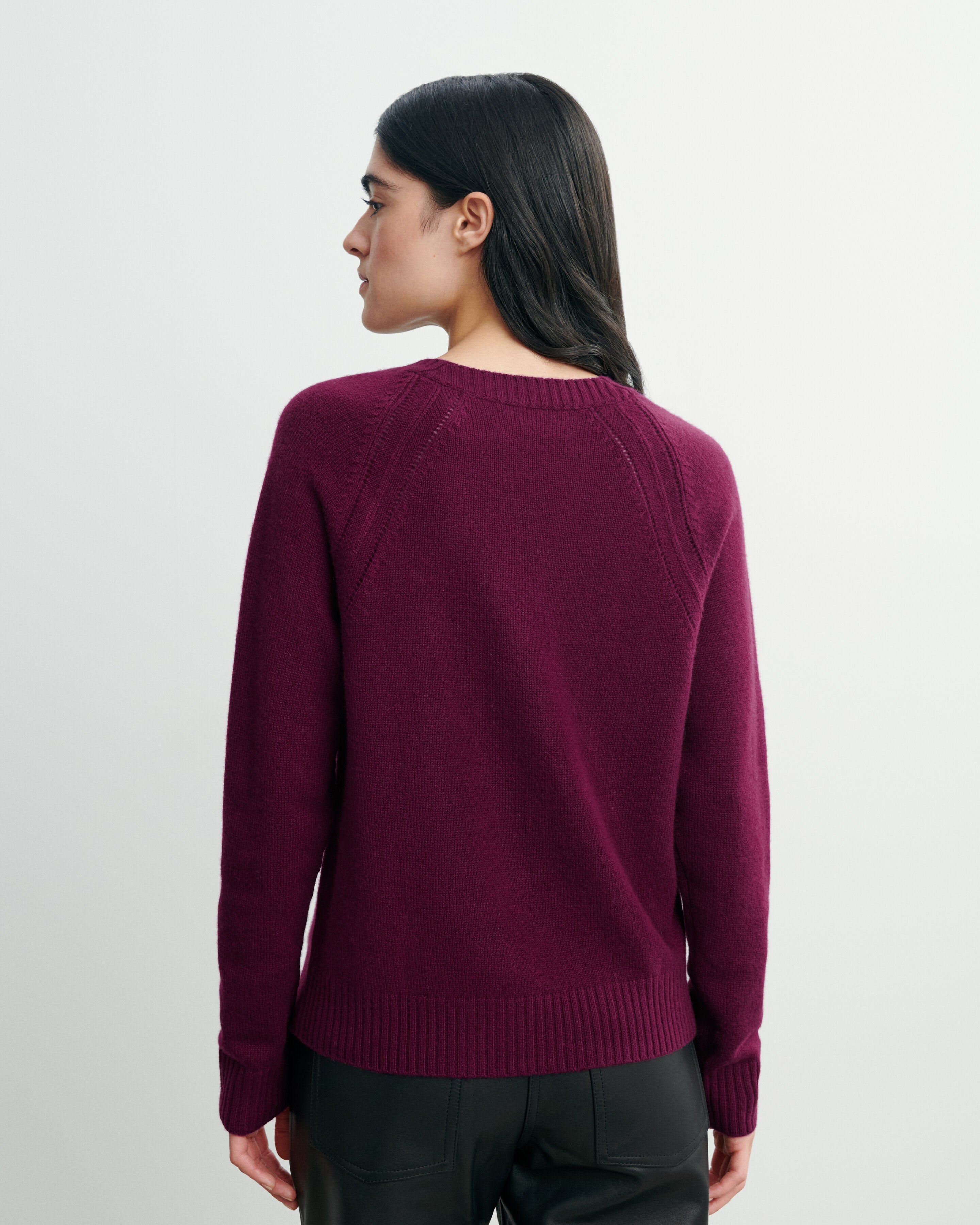 Pull col rond pointelle-PRUNE DAMAS-100% cachemire