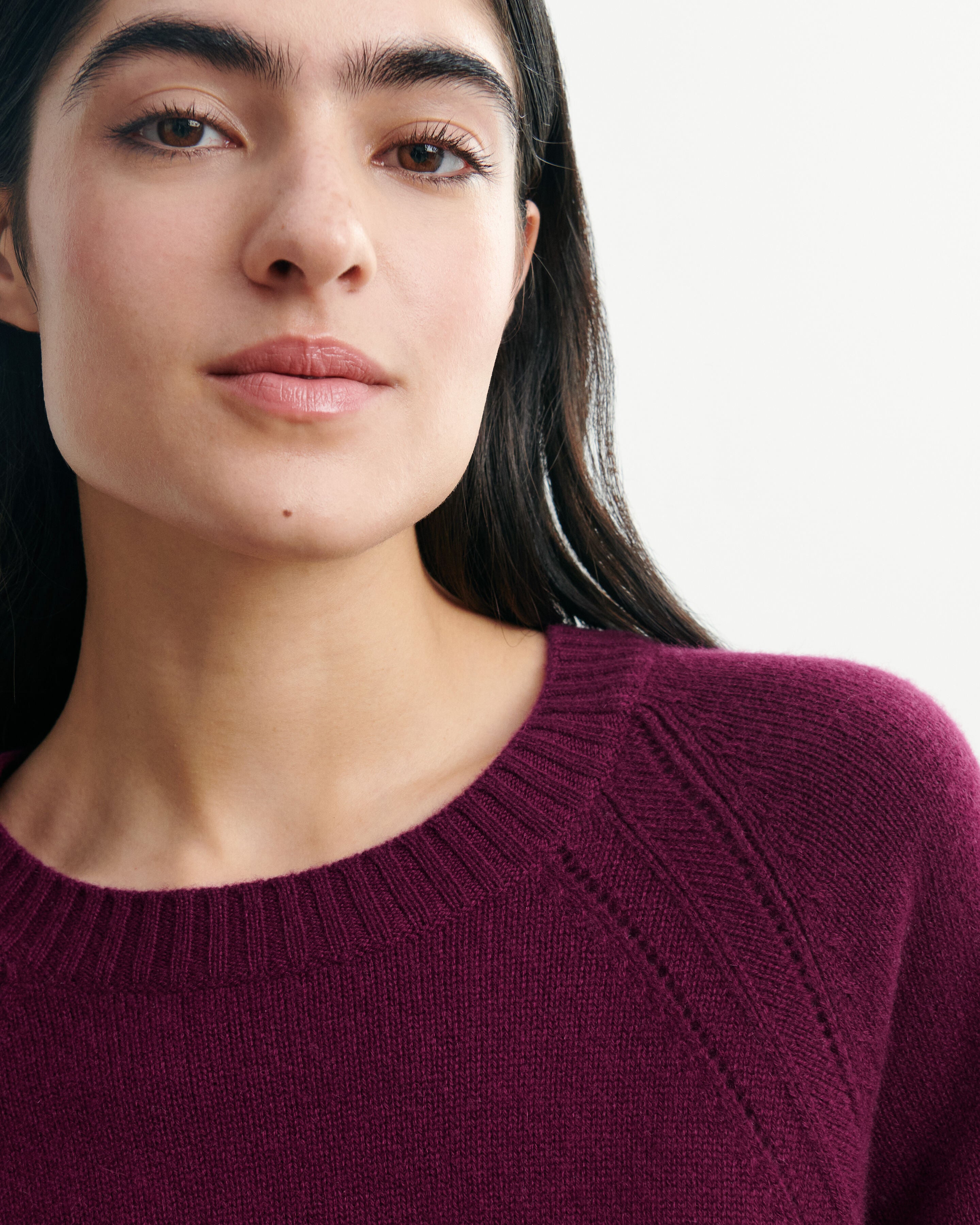 Pull col rond pointelle-PRUNE DAMAS-100% cachemire