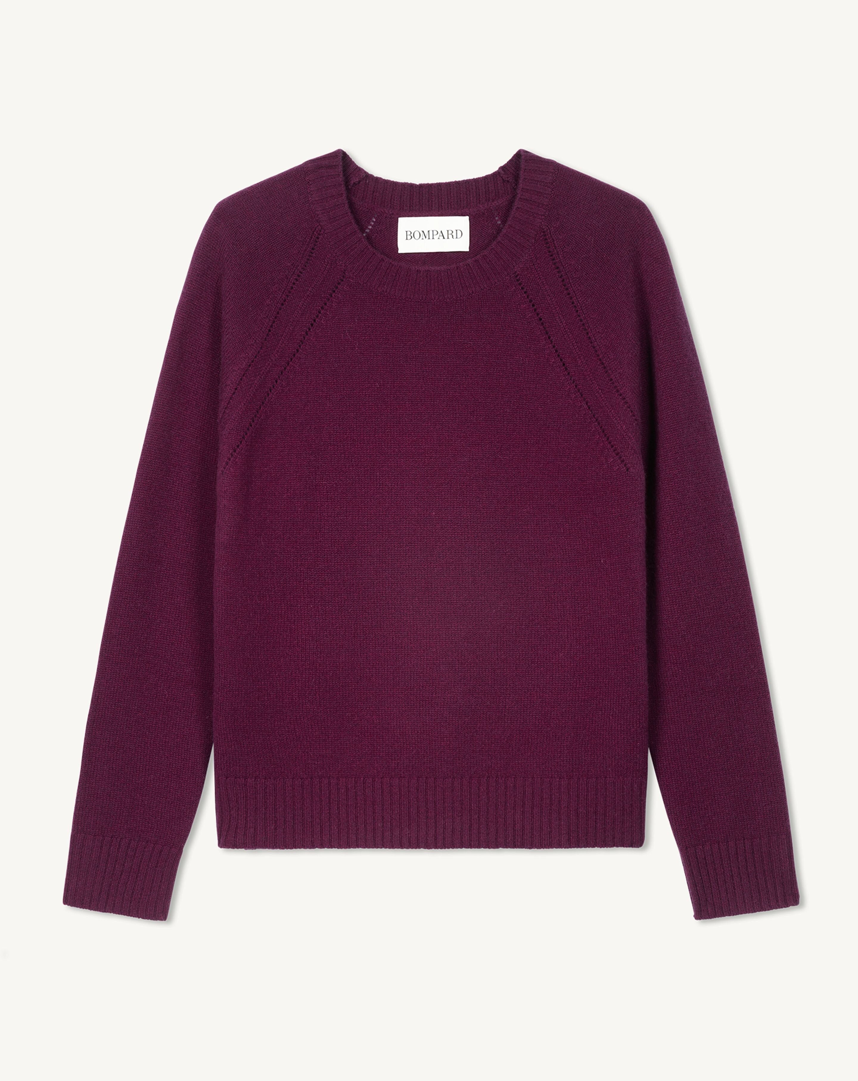 Pull col rond pointelle-PRUNE DAMAS-100% cachemire