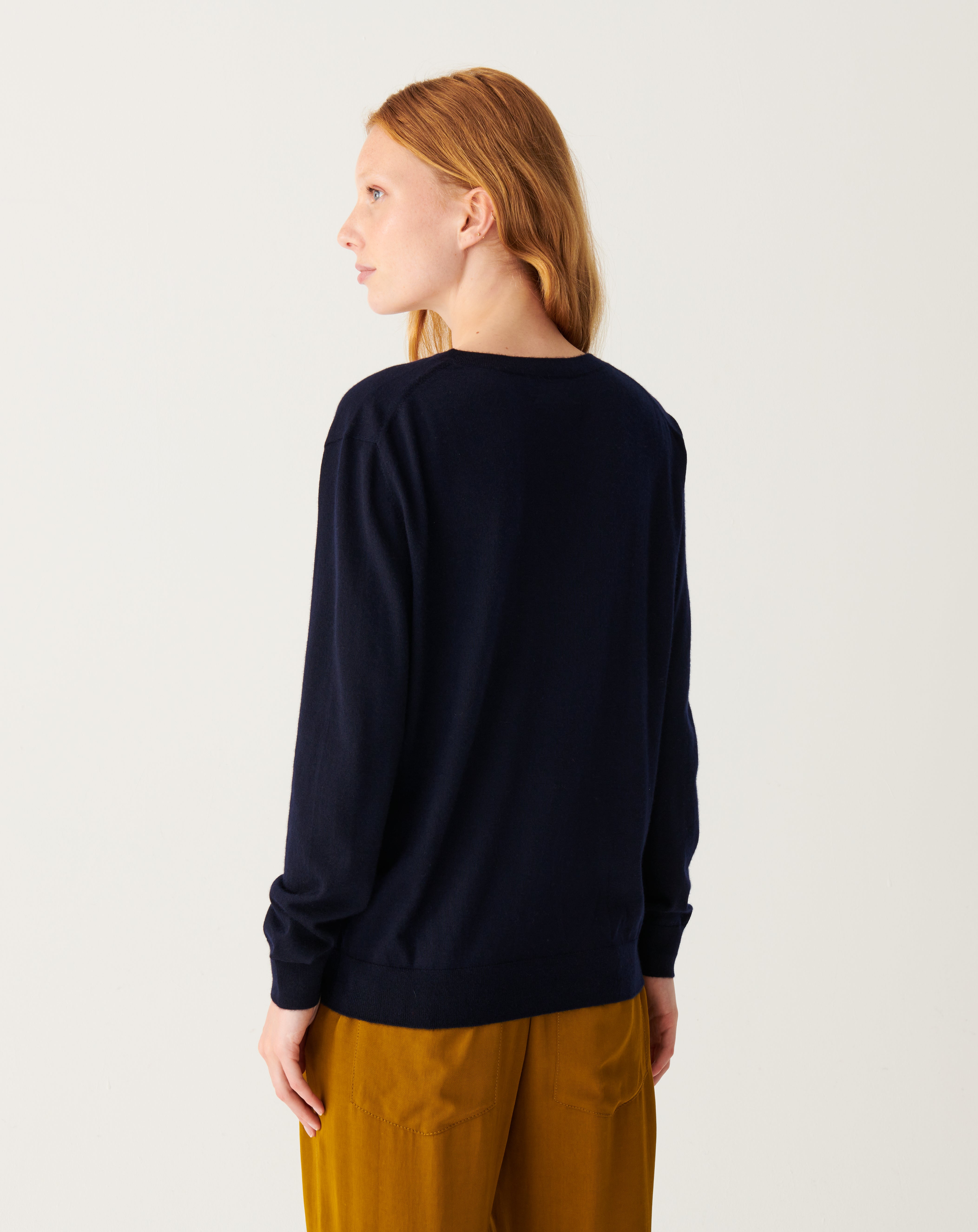 Pull V ample ultrafin-MARINE-100% CACHEMIRE