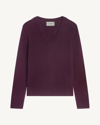 Pull col V Louise-GRENAT-100% cachemire