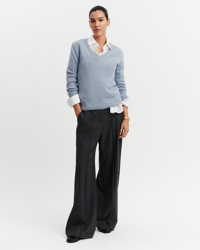 Pull col V Louise-BLEU GLACIER-100% cachemire