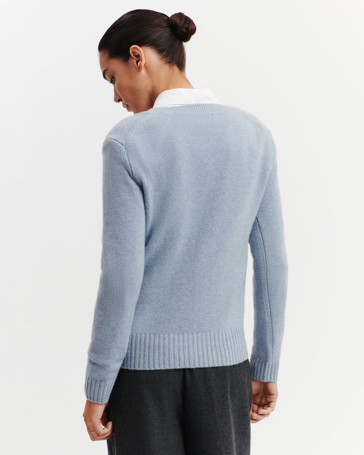 Pull col V Louise-BLEU GLACIER-100% cachemire