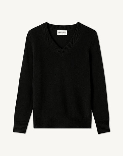 Pull col V-NOIR-100% cachemire