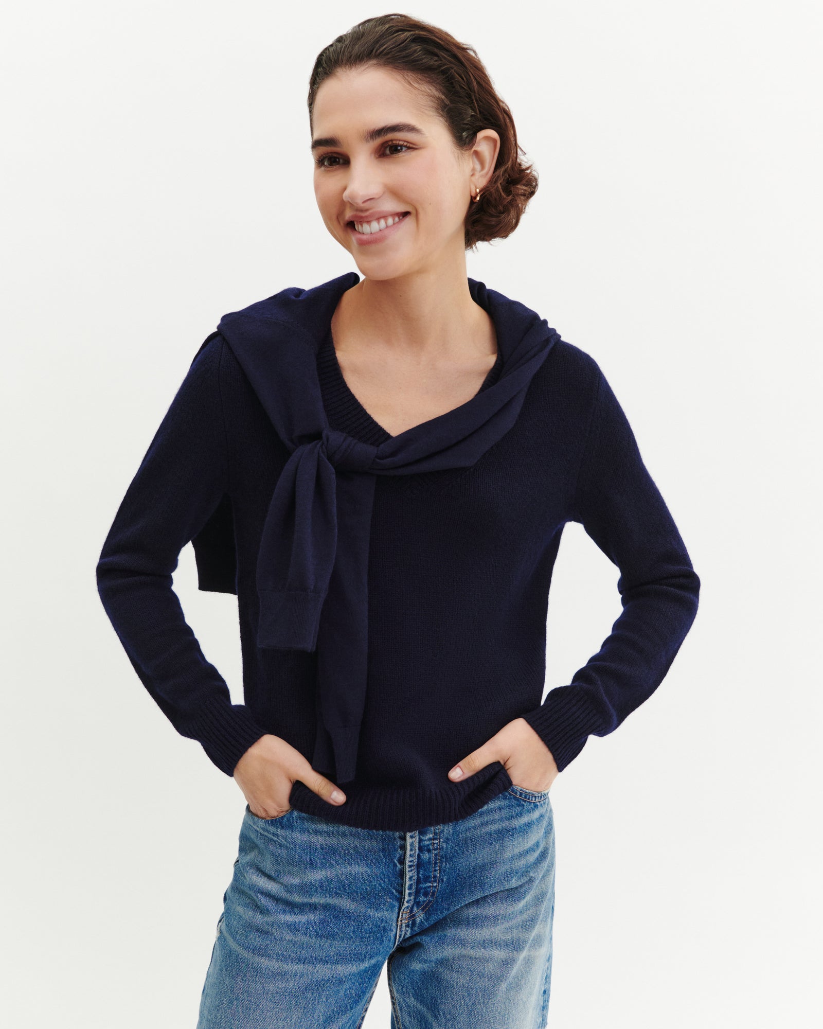 Pull col V-MARINE-100% cachemire