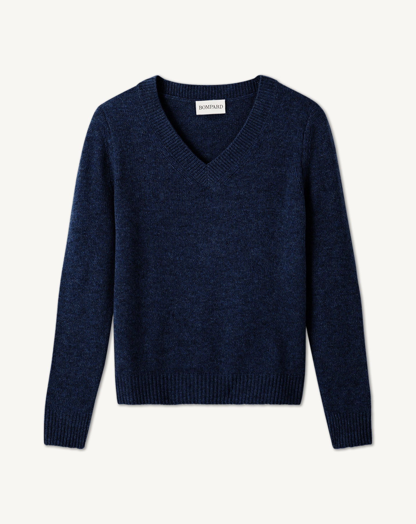 Pull V droit-MARINE-100% CACHEMIRE