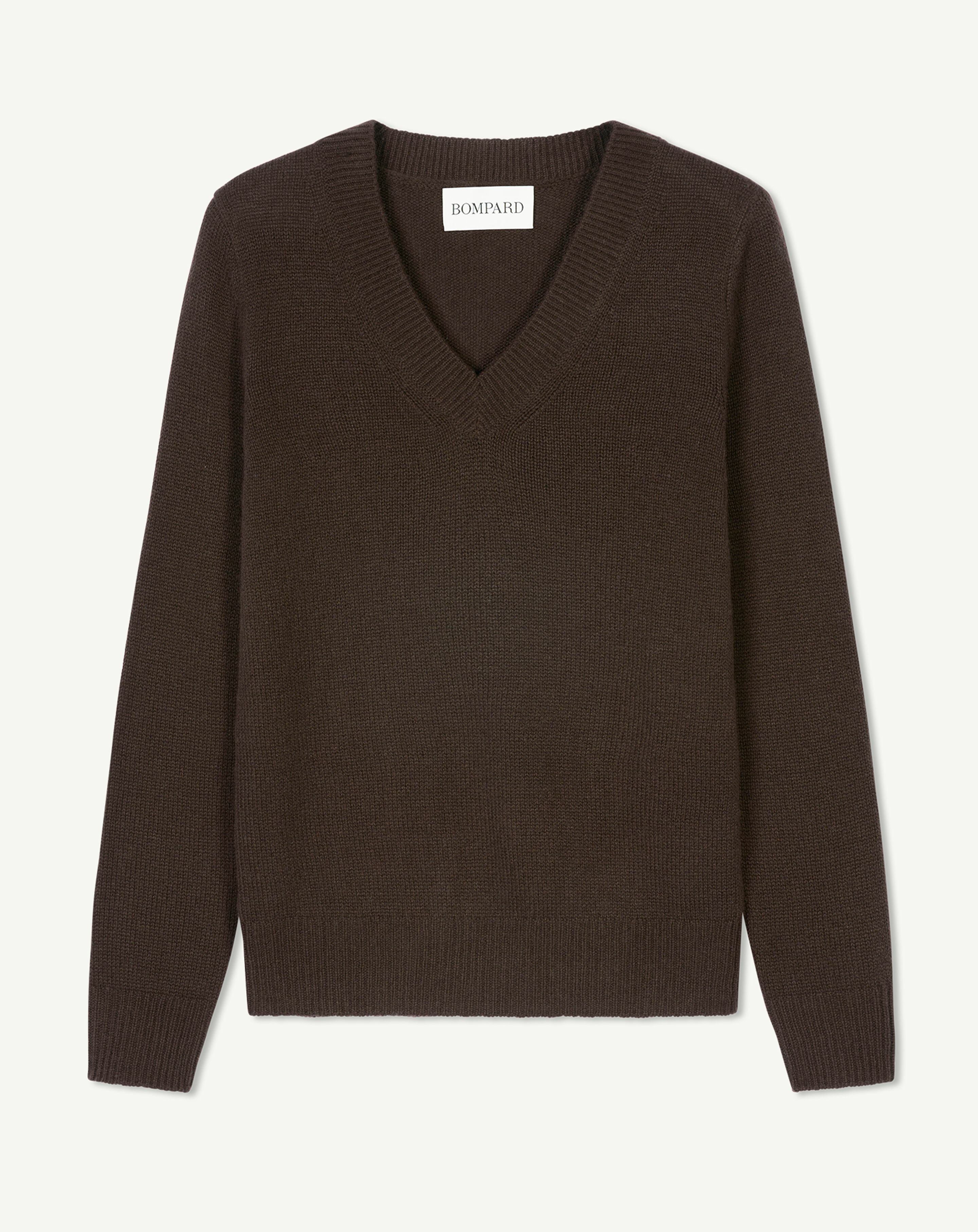 Pull col V-CHOCOLAT-100% cachemire