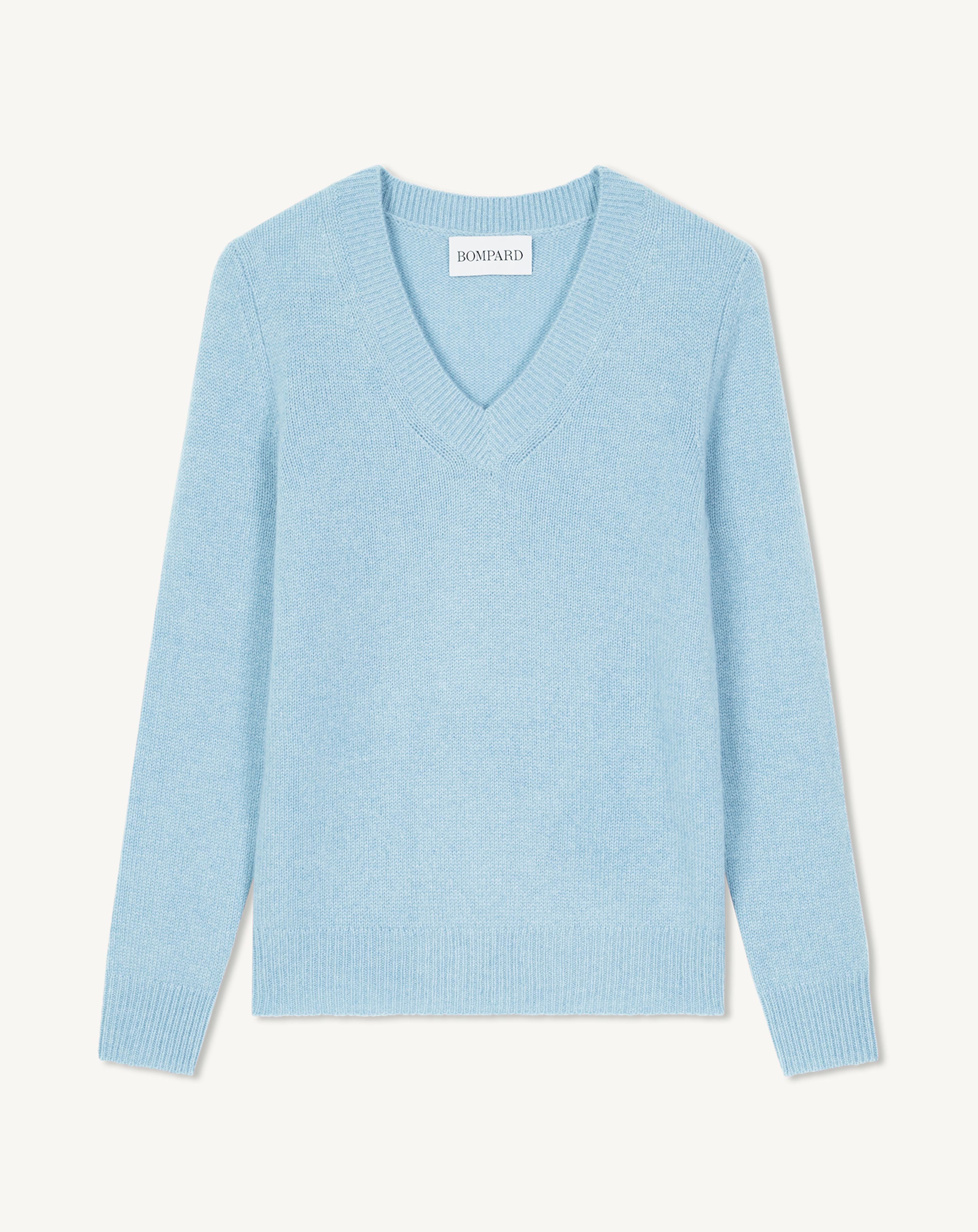 Pull col V-BLEU CONCORDE-100% cachemire