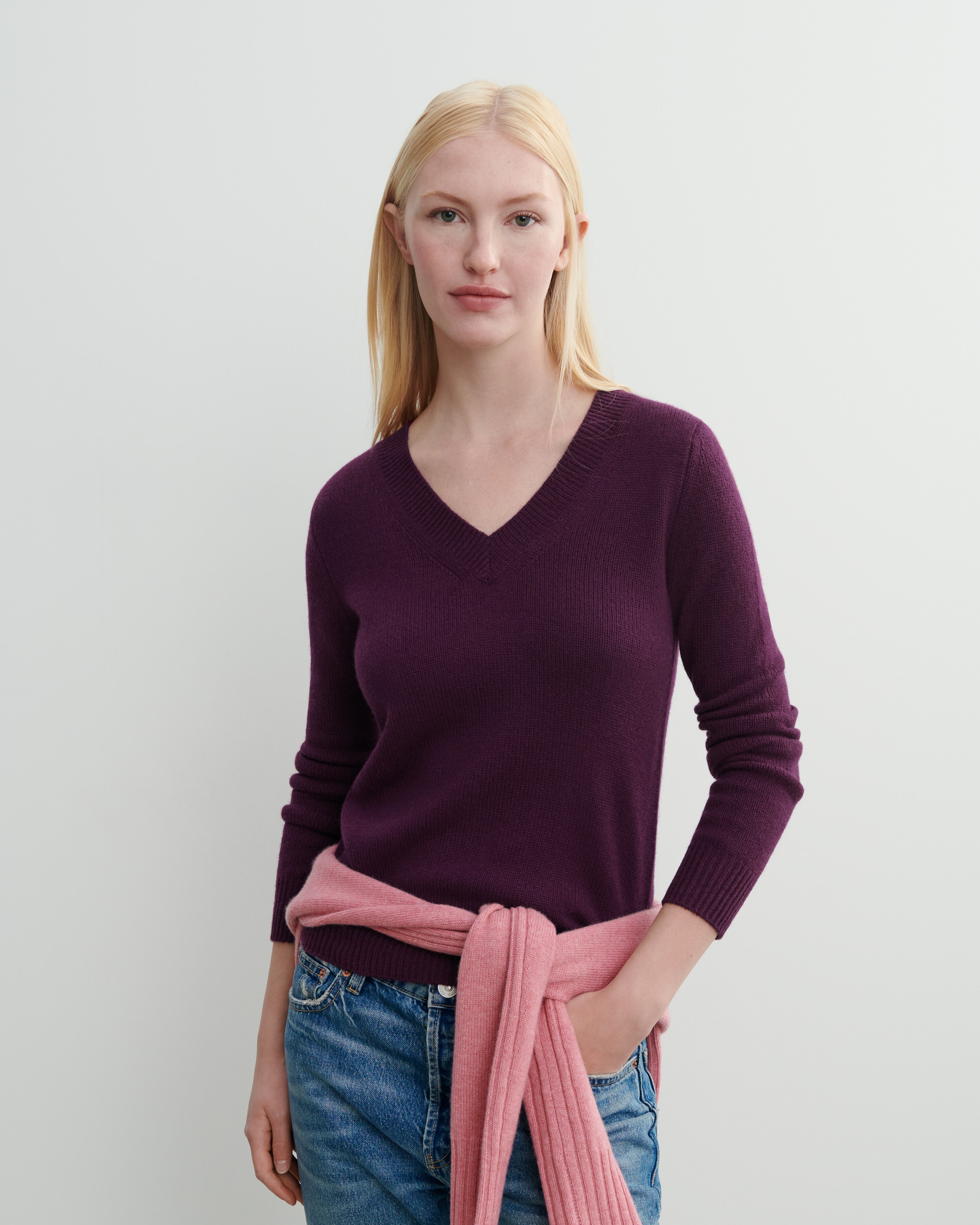 Pull col V-PRUNE DAMAS-100% cachemire