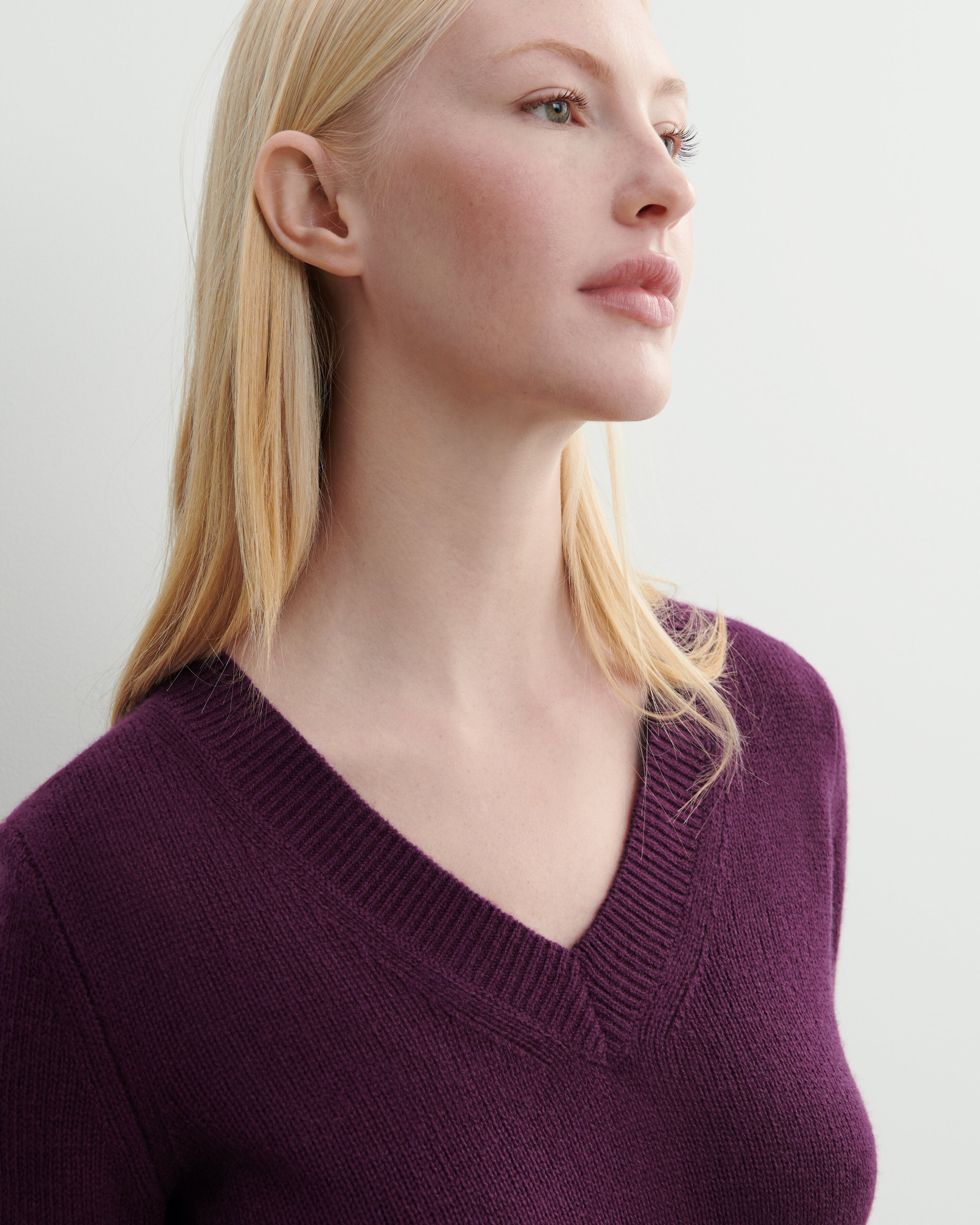 Pull col V-PRUNE DAMAS-100% cachemire