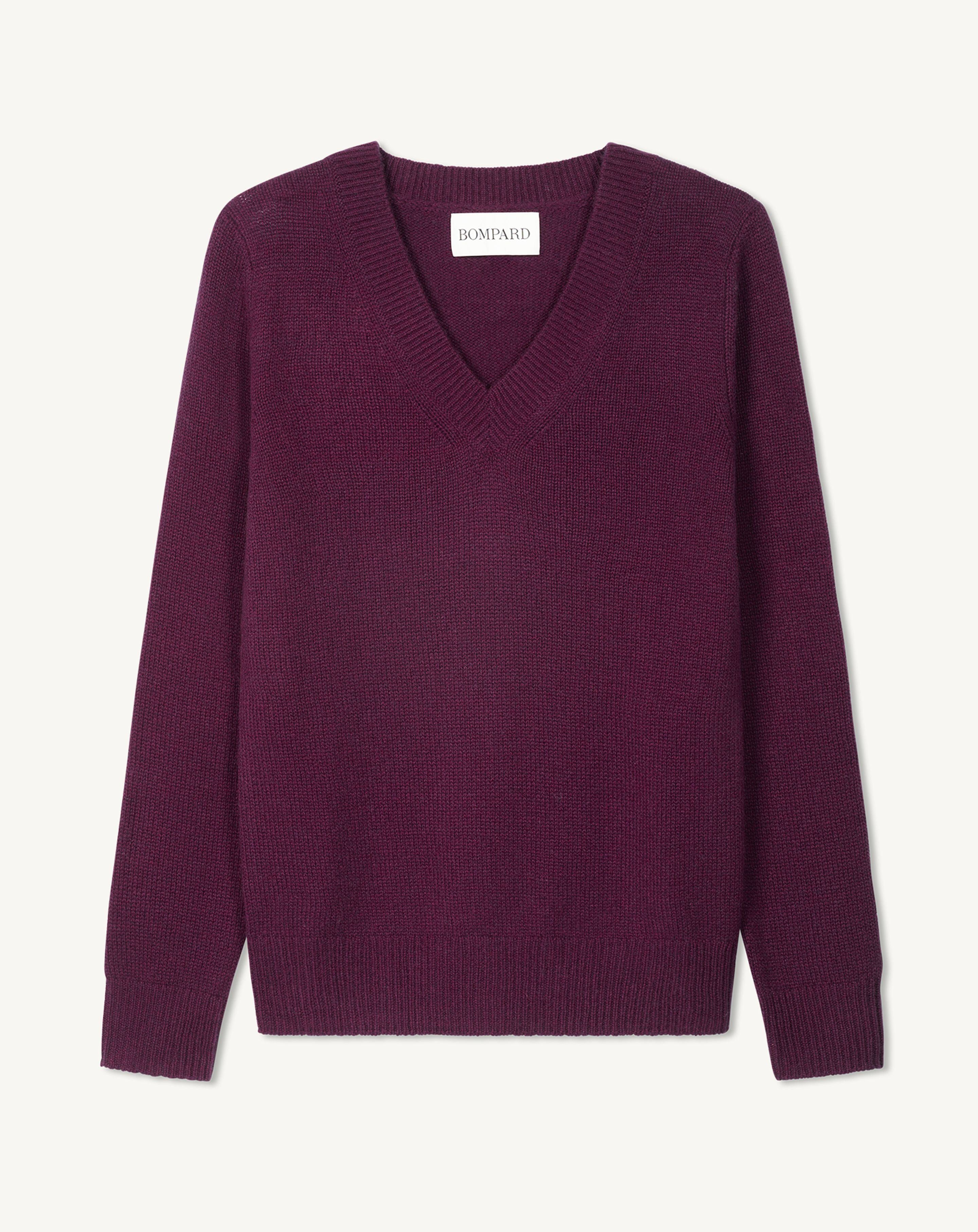 Pull col V-PRUNE DAMAS-100% cachemire