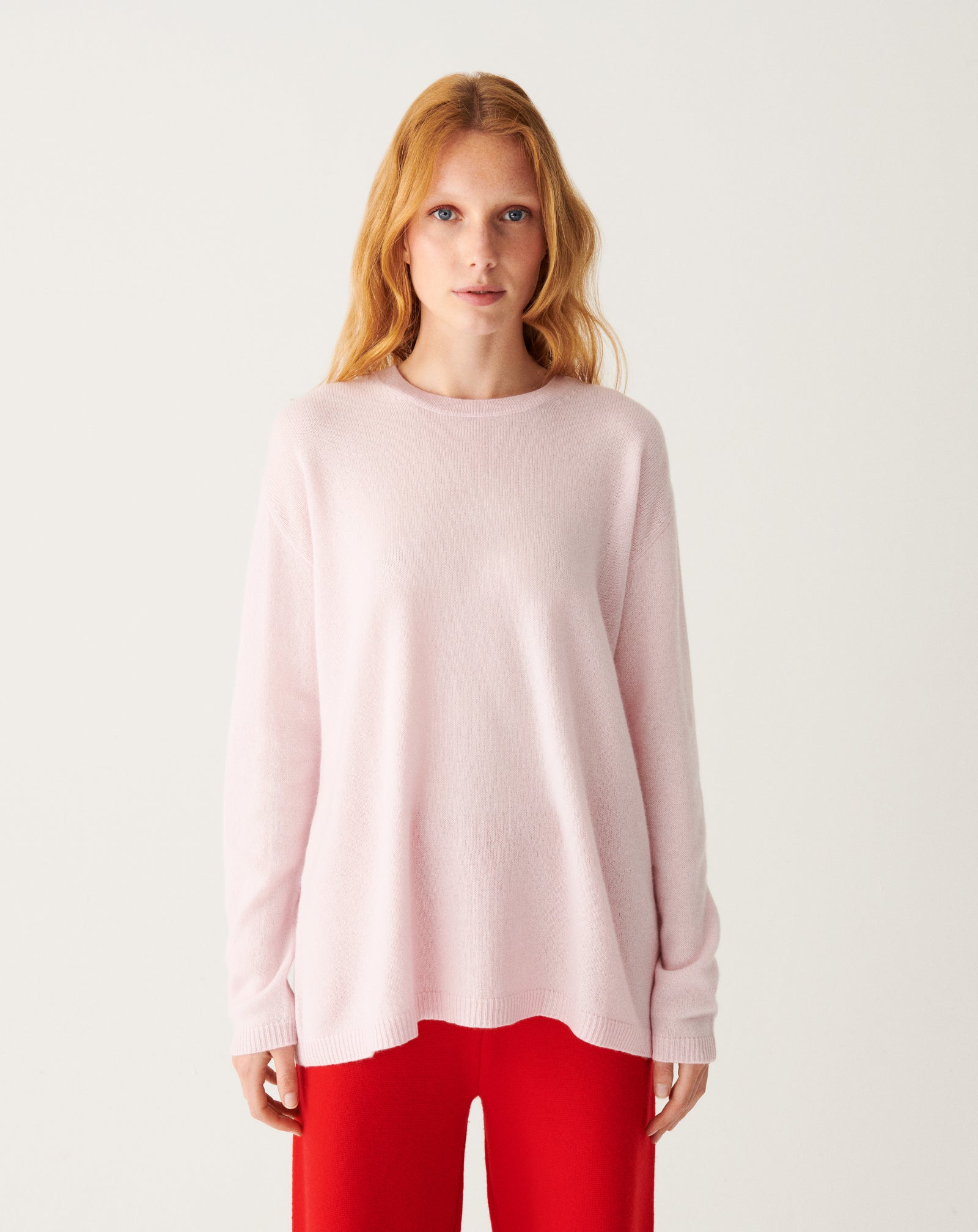 Pull col rond ample-CERISIER-100% CACHEMIRE