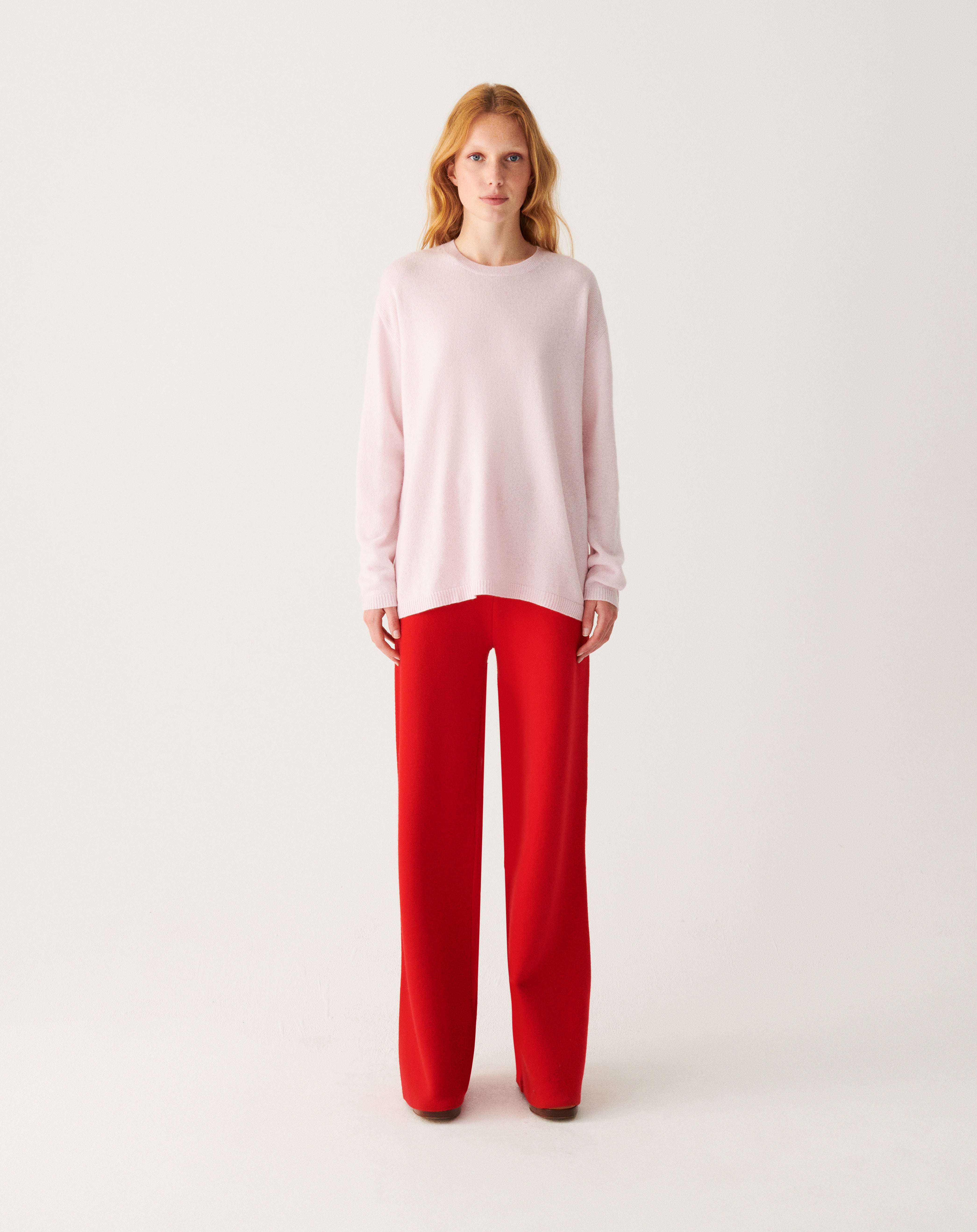 Pull col rond ample-CERISIER-100% CACHEMIRE