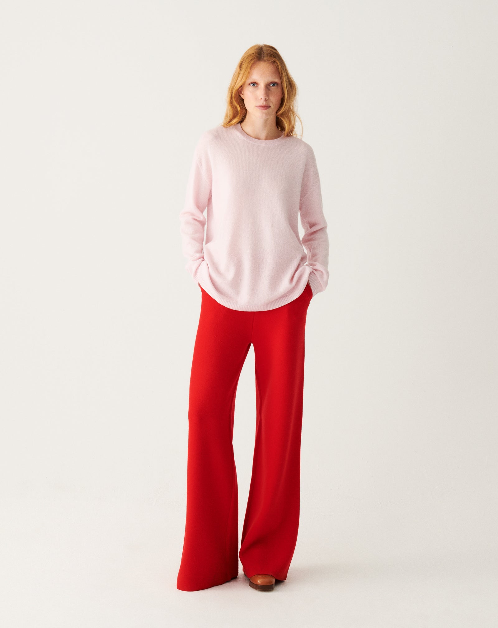 Pull col rond ample-CERISIER-100% CACHEMIRE