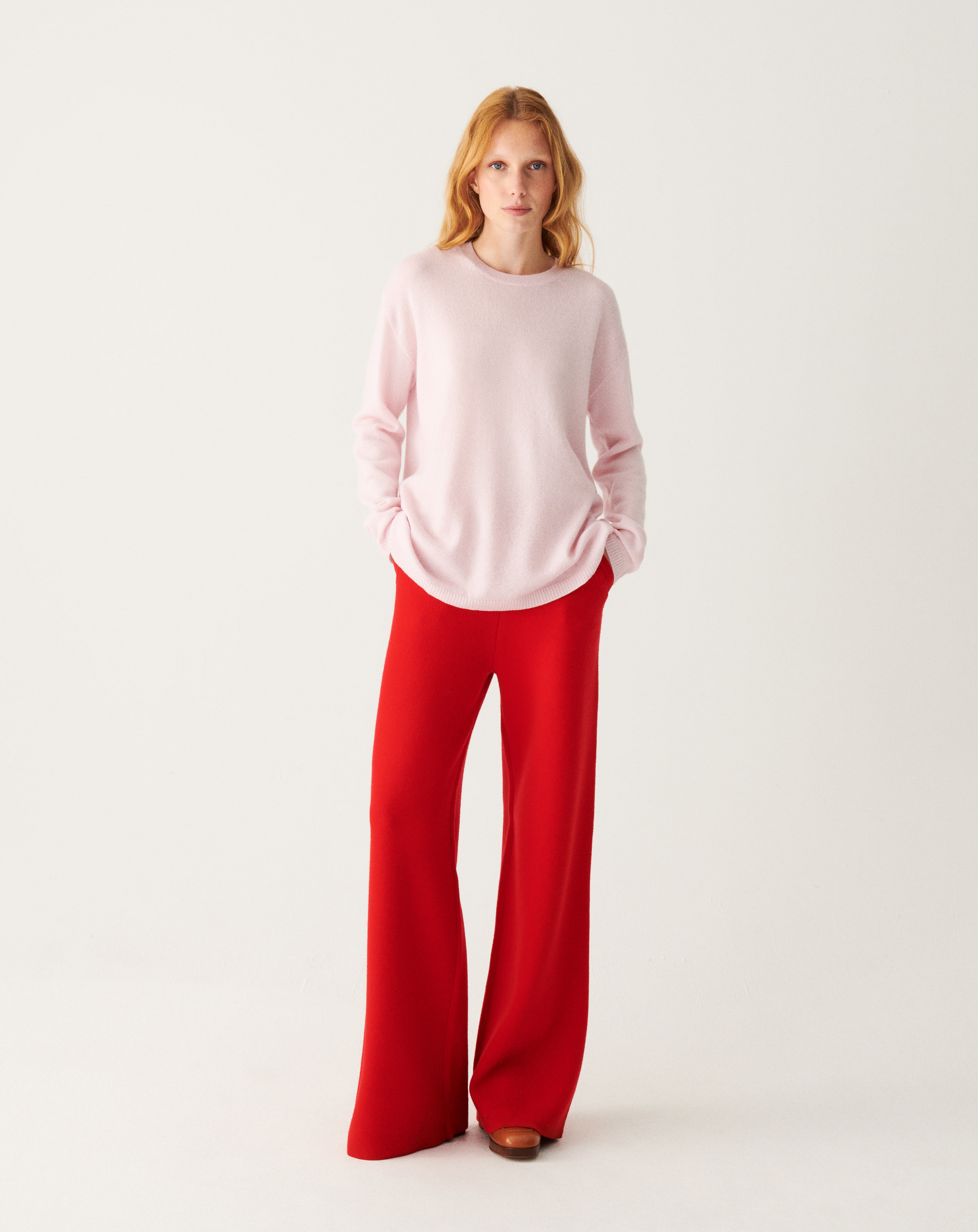Pull col rond ample-CERISIER-100% CACHEMIRE