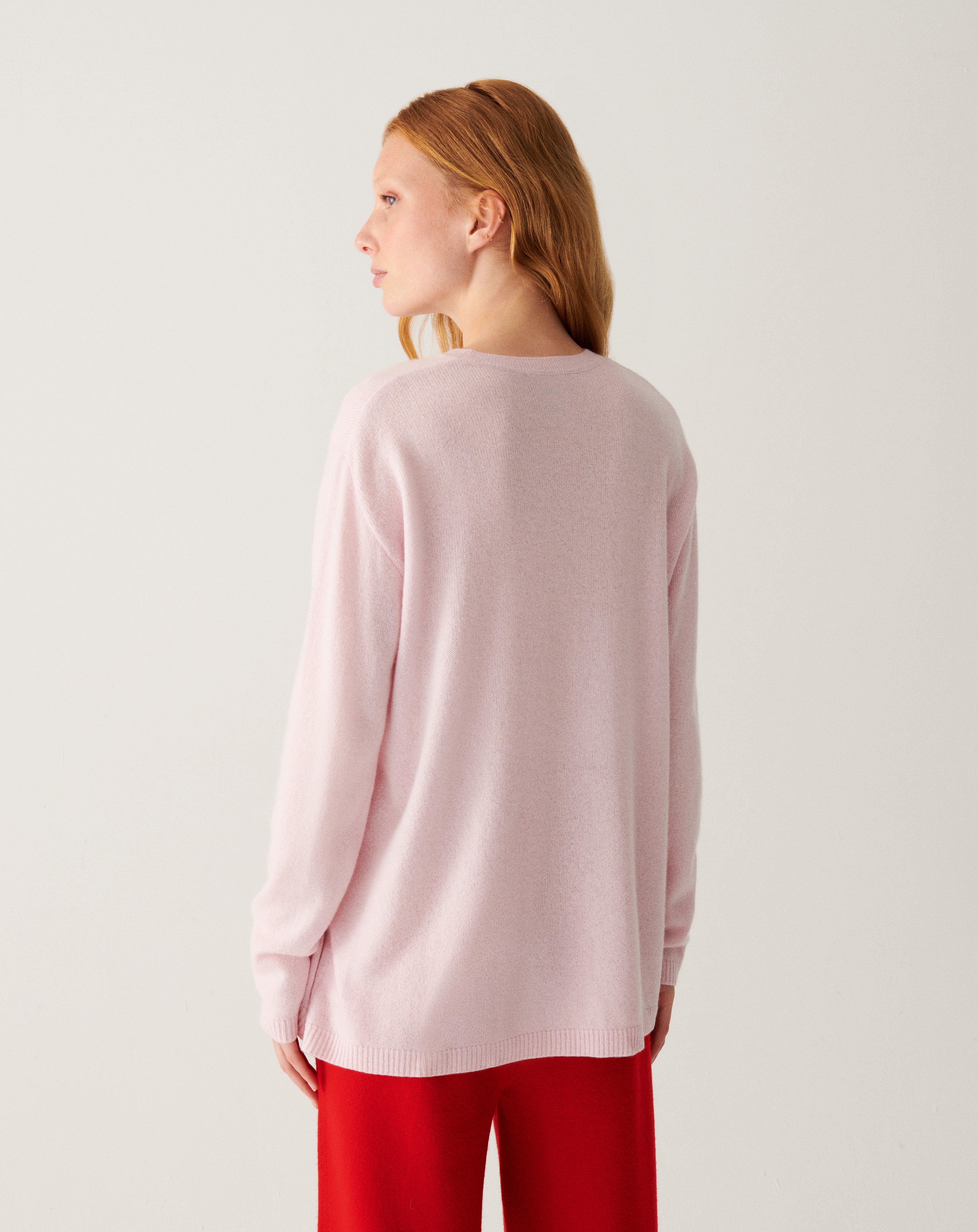 Pull col rond ample-CERISIER-100% CACHEMIRE