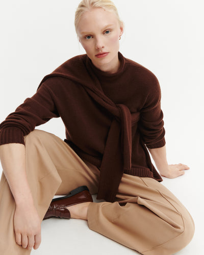 Pull col montant ample-CAFE-100% cachemire