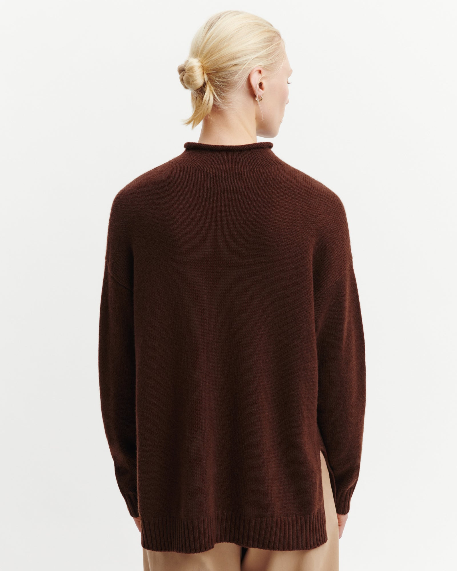 Pull col montant ample-CAFE-100% cachemire