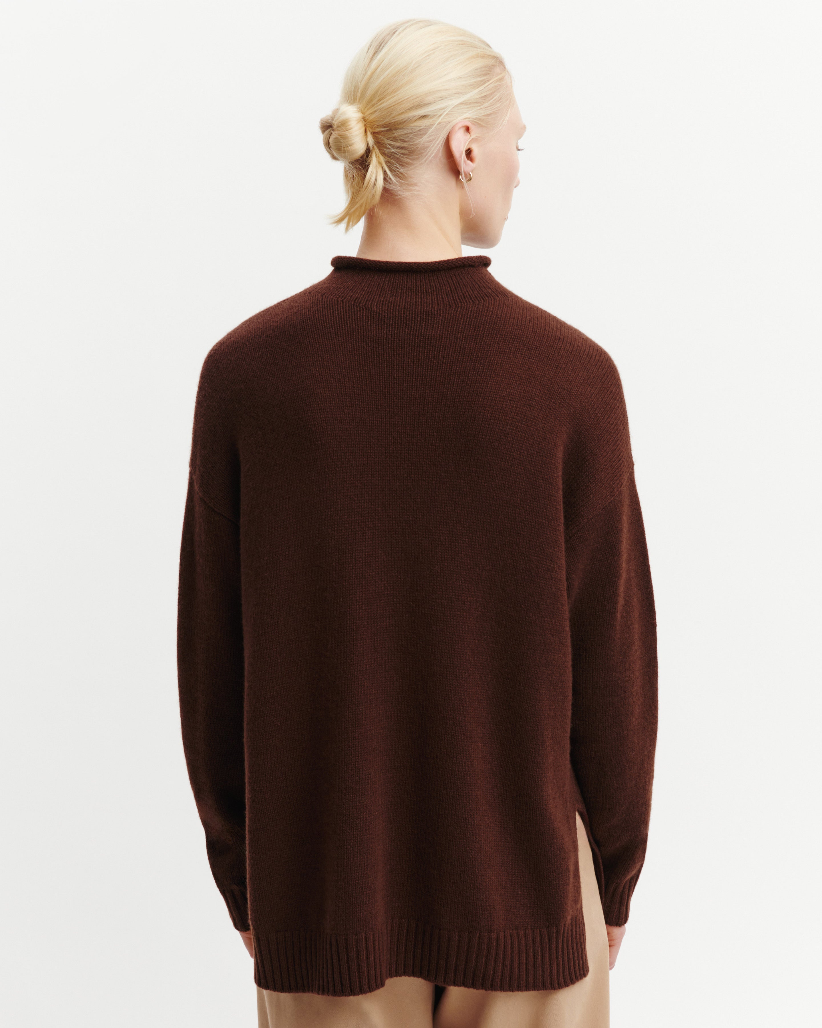 Pull col montant ample-CAFE-100% cachemire