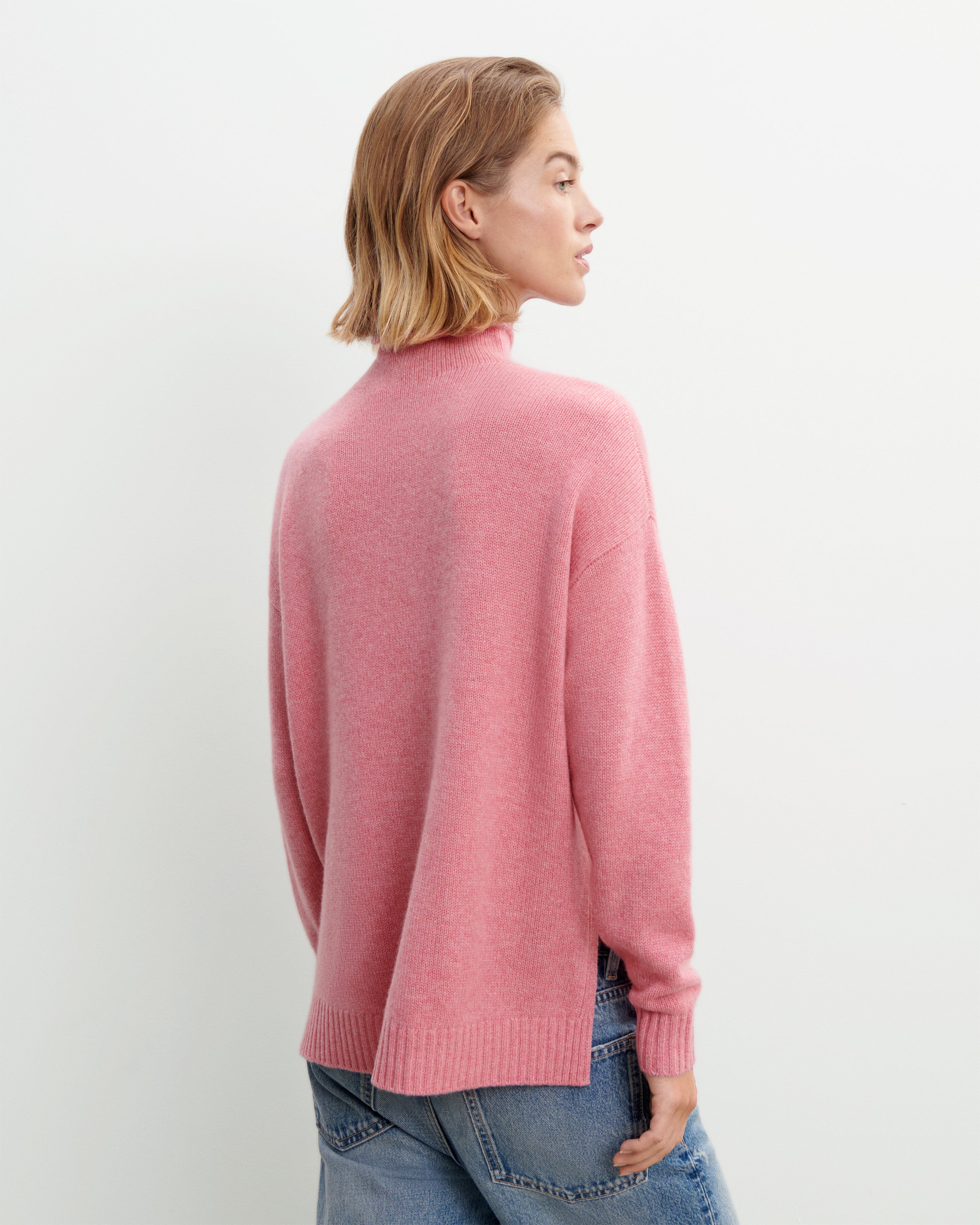 Pull col montant ample-ROSE CAMEO-100% cachemire