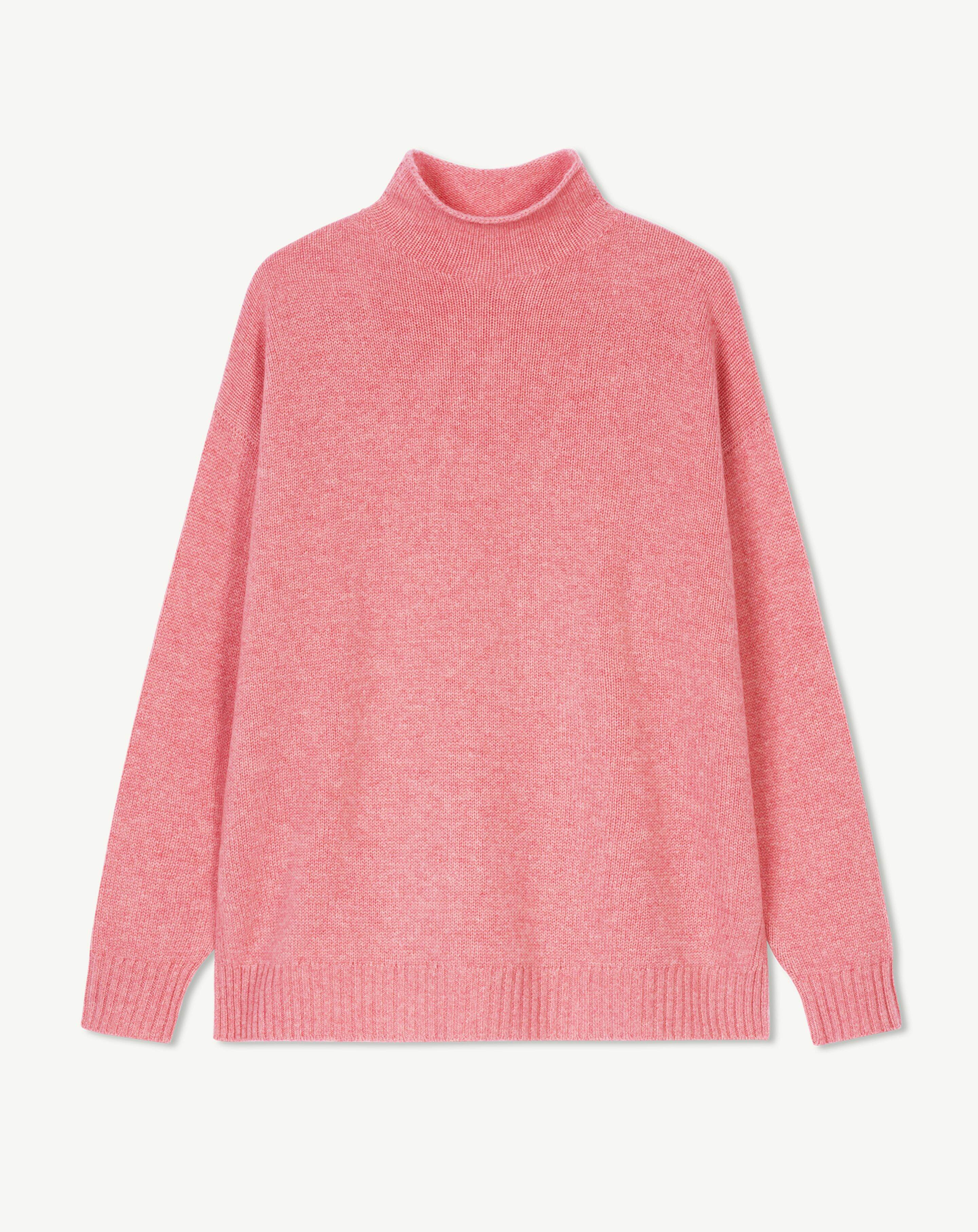 Pull col montant ample-ROSE CAMEO-100% cachemire