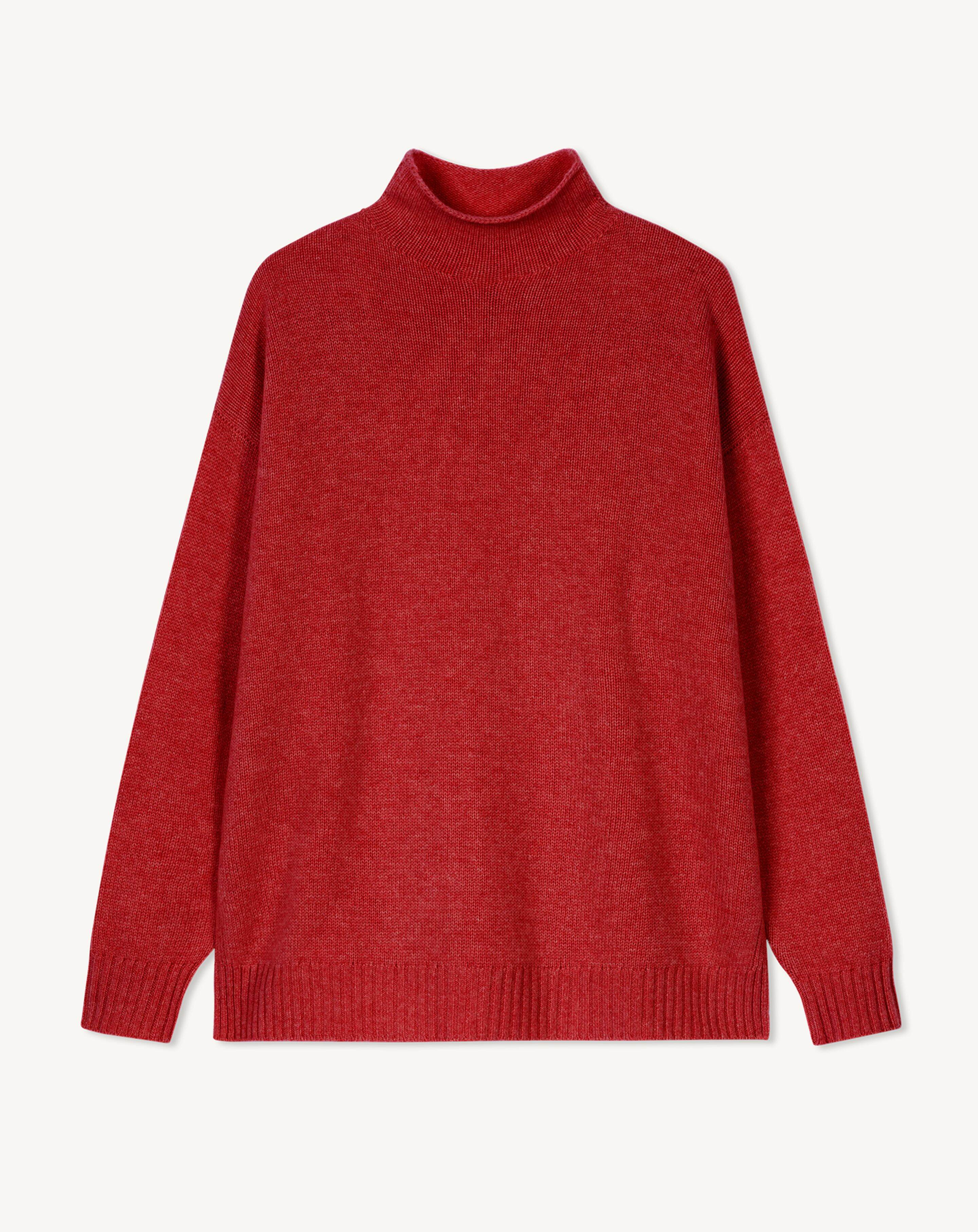 Pull col montant ample-ROUGE TANGO-100% cachemire