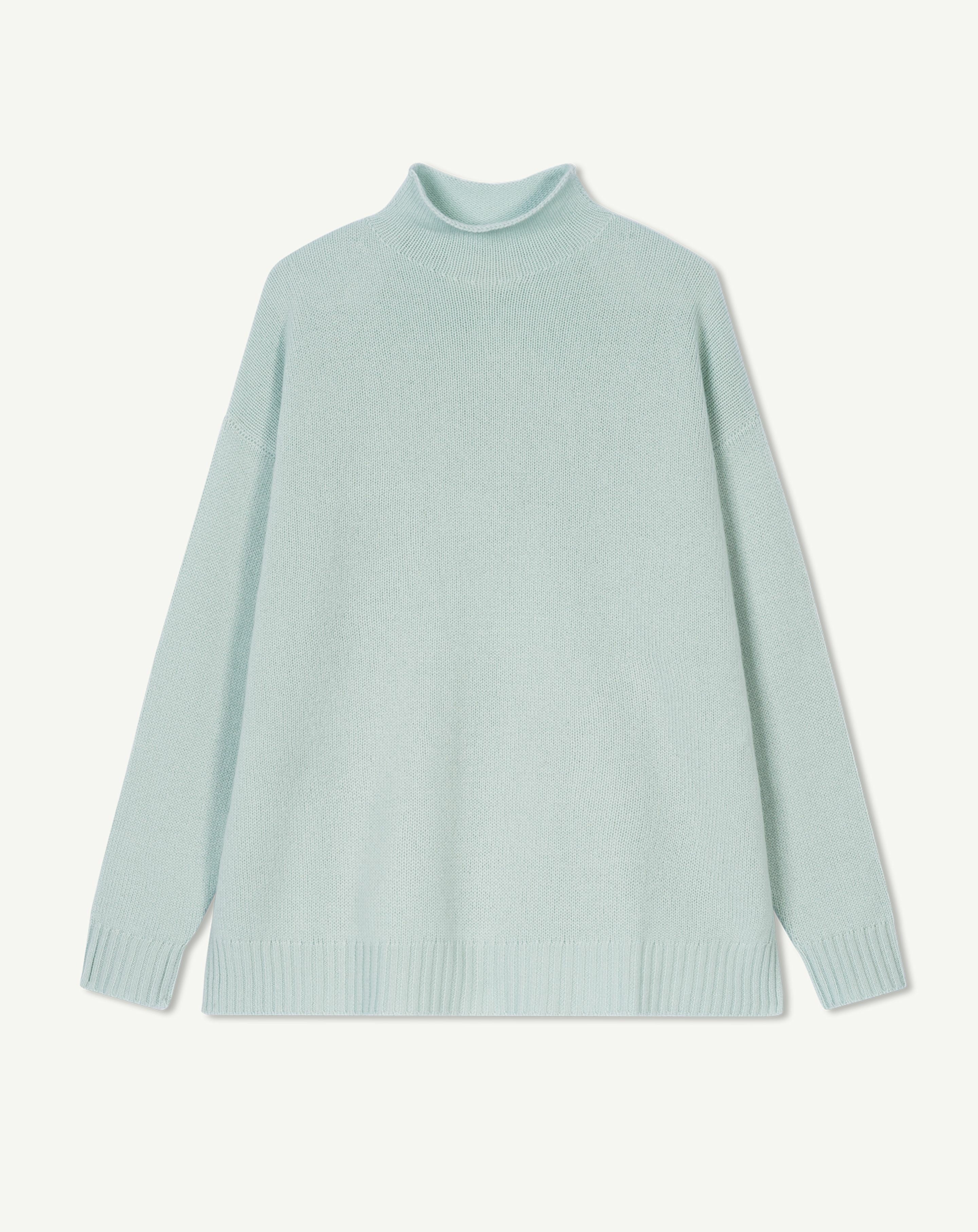 Pull col montant ample-VERT ARAGON-100% cachemire