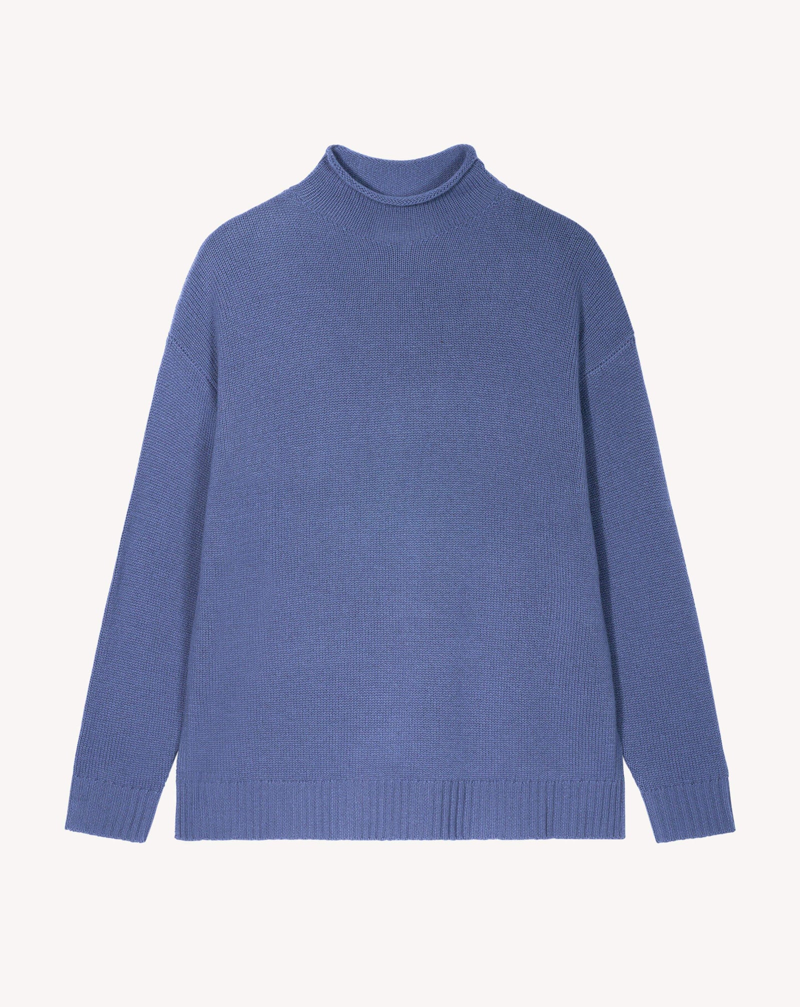 Pull col montant ample-BLEU ATLAS-100% cachemire