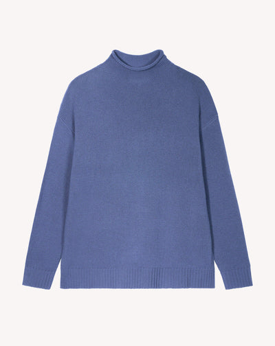 Pull col montant ample-BLEU ATLAS-100% cachemire