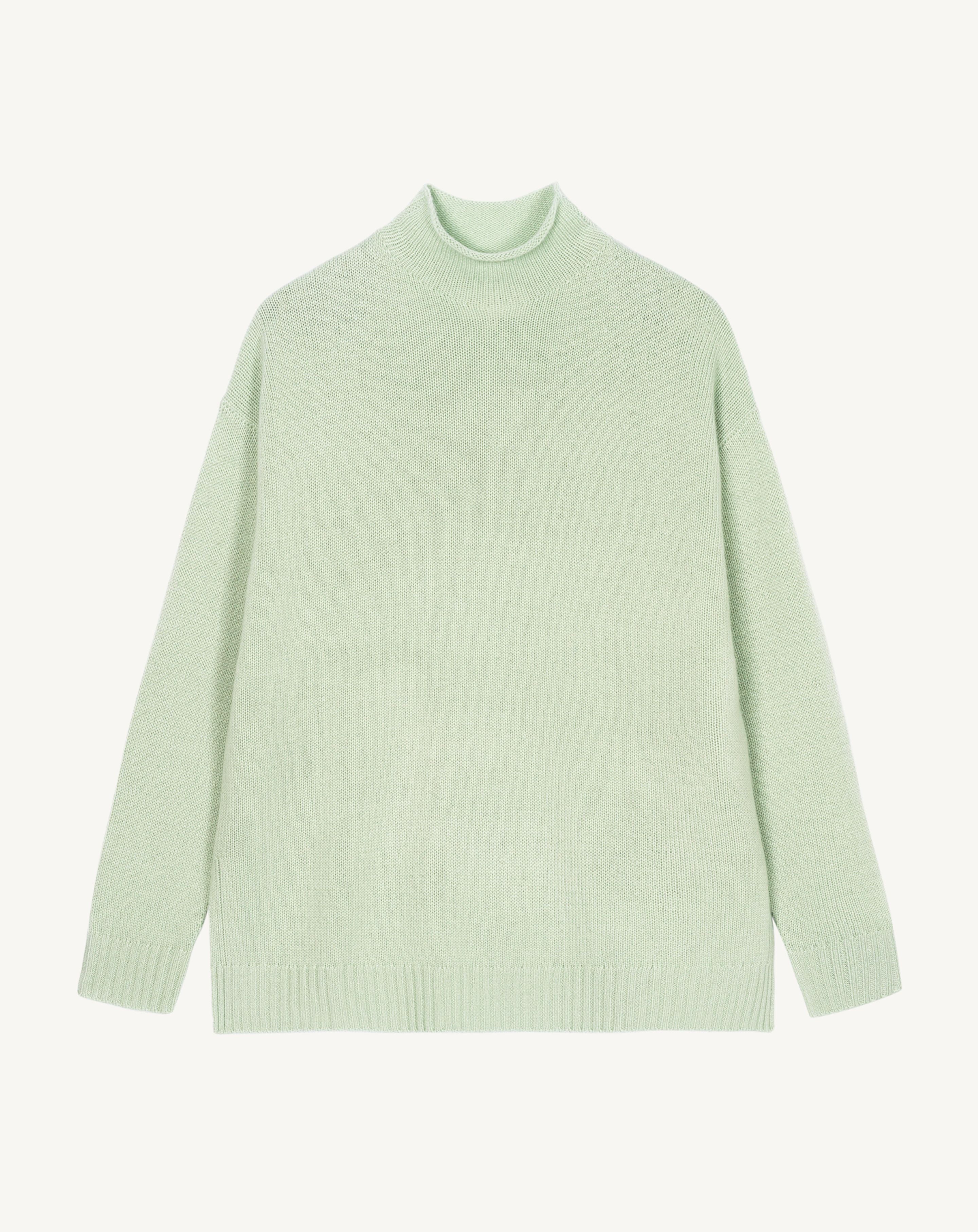Pull col montant ample-VERT AMANDE-100% cachemire