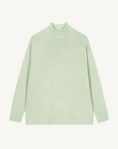 Pull col montant ample-VERT AMANDE-100% cachemire