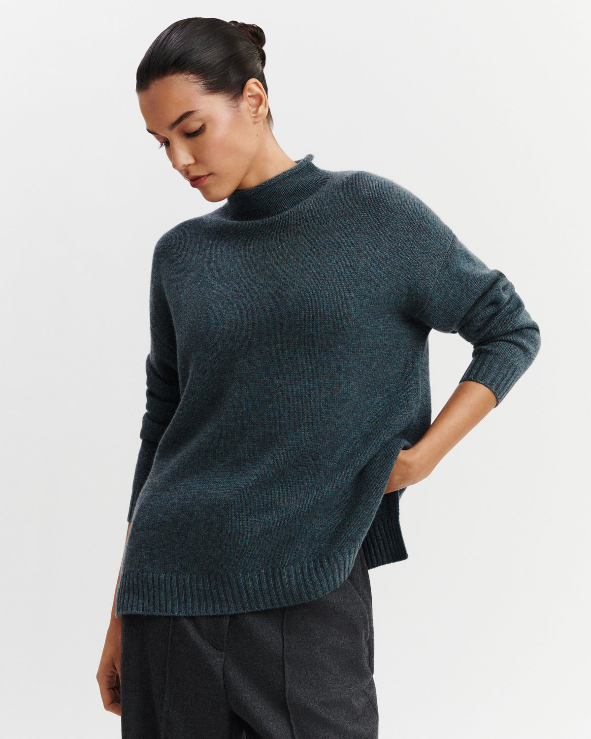 Pull col montant Lorette-BLEU GRANIT-100% cachemire