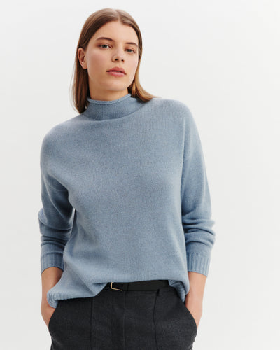 Pull col montant Lorette-BLEU GLACIER-100% cachemire