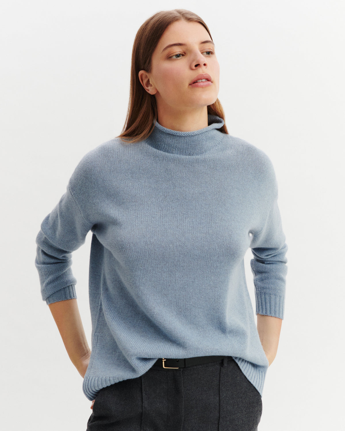 Pull col montant Lorette-BLEU GLACIER-100% cachemire