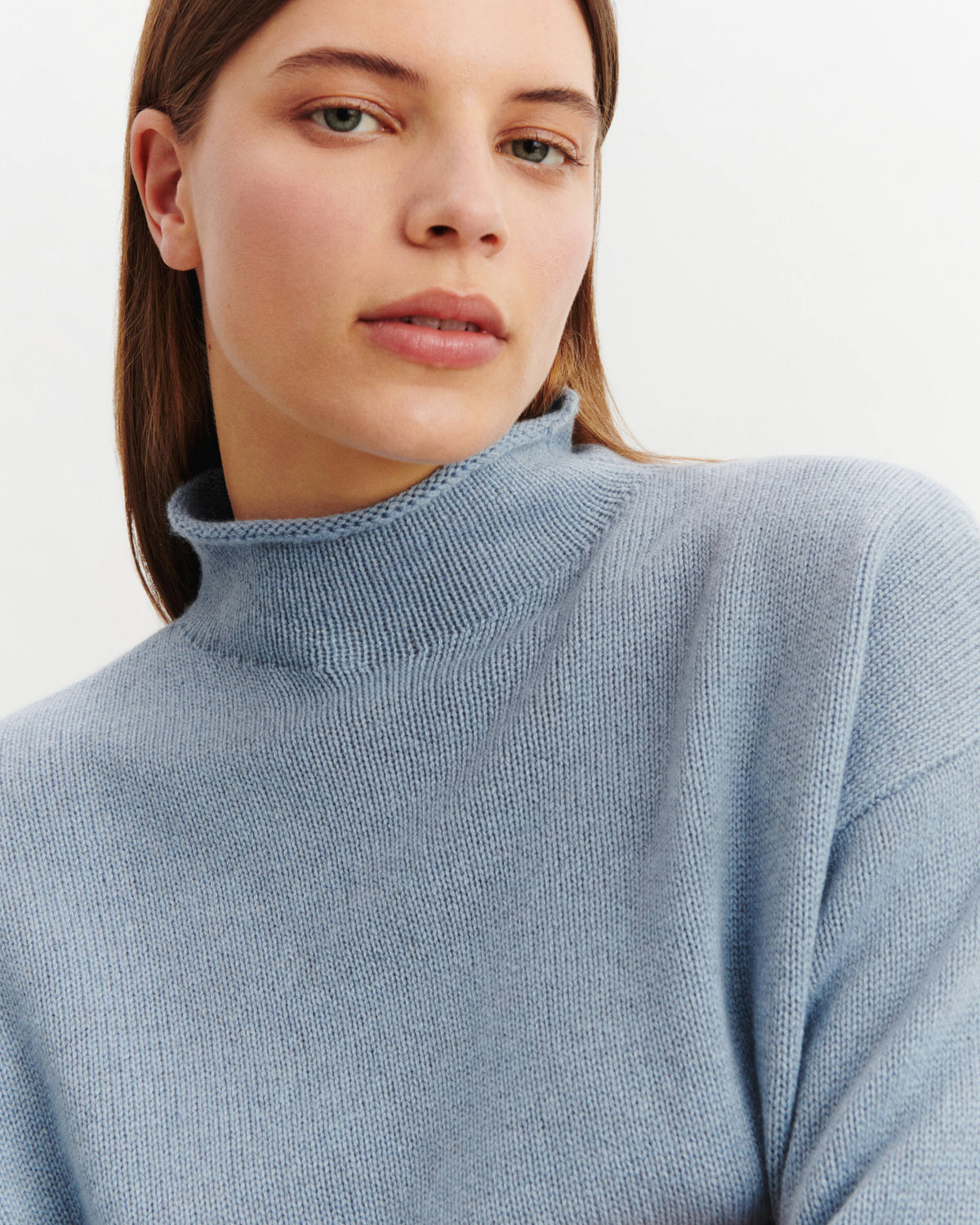 Pull col montant Lorette-BLEU GLACIER-100% cachemire