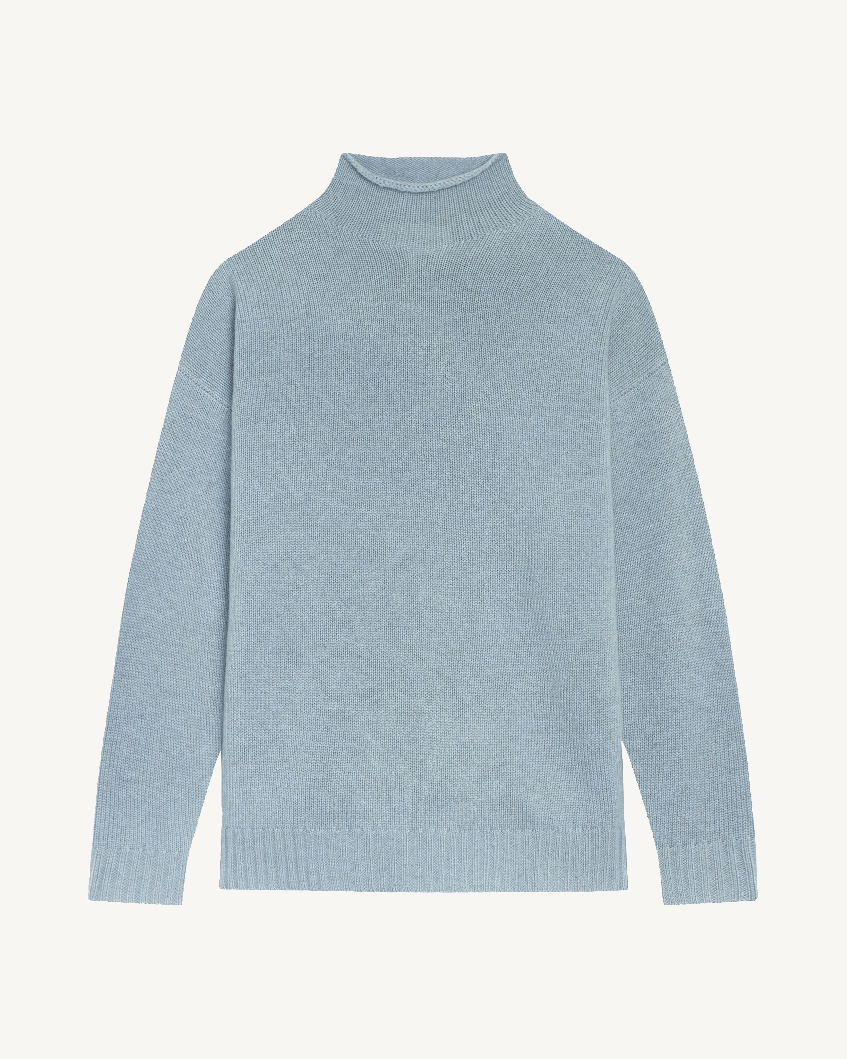 Pull col montant ample-BLEU GLACIER-100% cachemire