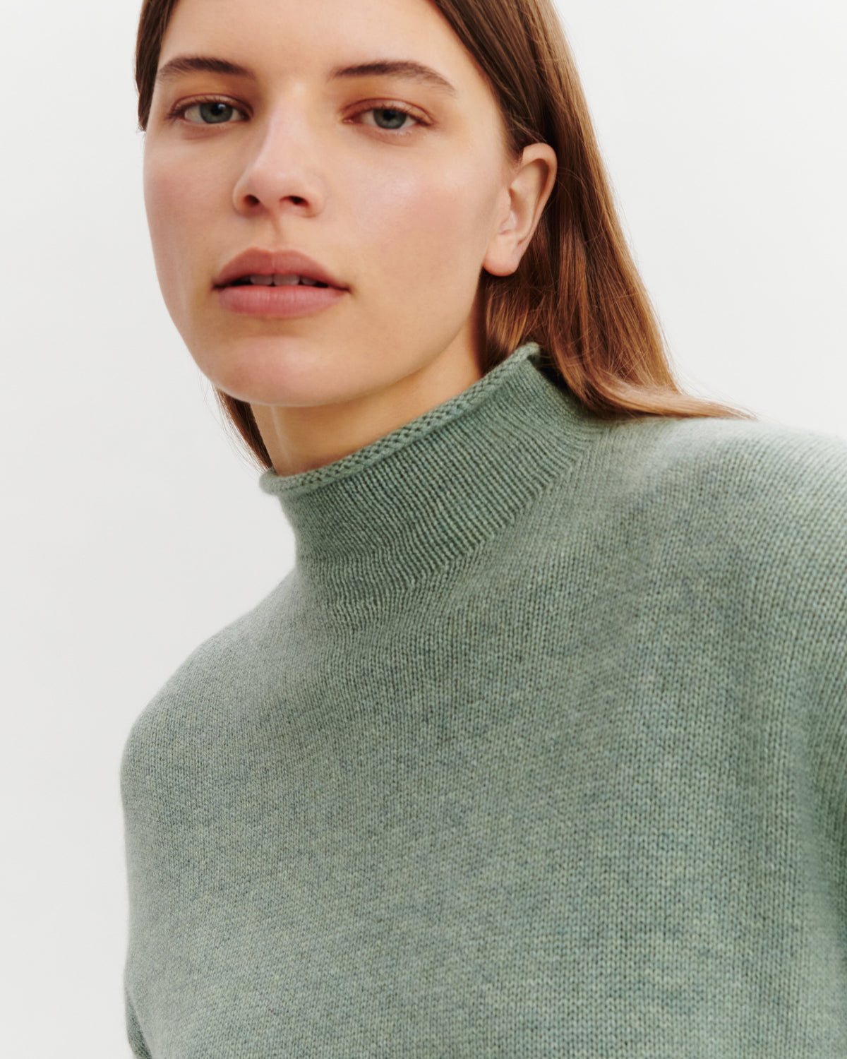 Pull col montant Lorette-VERT DE GRIS-100% cachemire