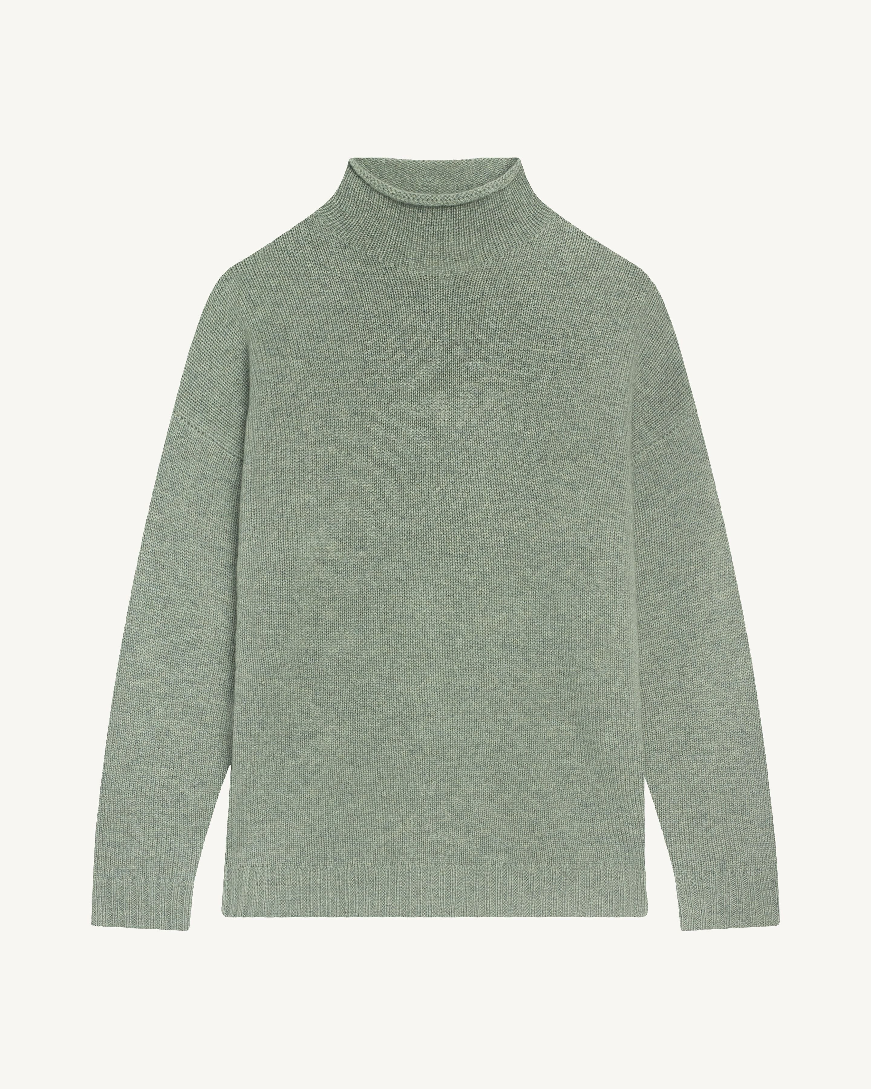 Pull col montant ample-VERT DE GRIS-100% cachemire
